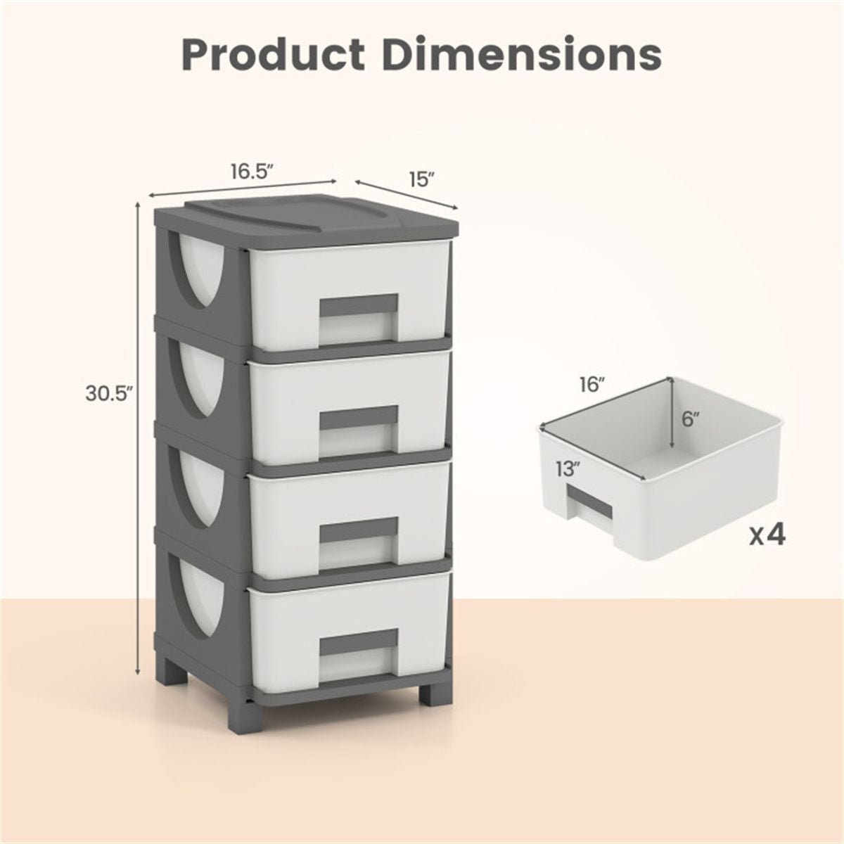 4 - Drawer Compact Plastic Storage Cabinet Vertical Organizer for Bedroom Bathroom Office - DelightsDownSouth