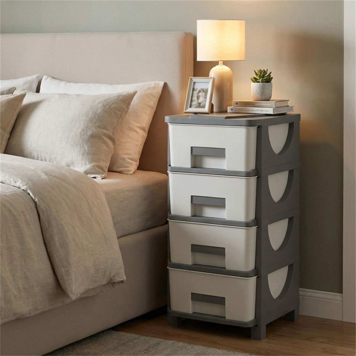 4 - Drawer Compact Plastic Storage Cabinet Vertical Organizer for Bedroom Bathroom Office - DelightsDownSouth