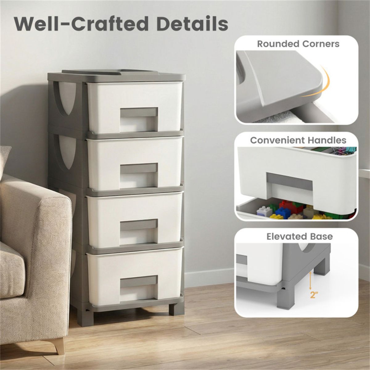 4 - Drawer Compact Plastic Storage Cabinet Vertical Organizer for Bedroom Bathroom Office - DelightsDownSouth