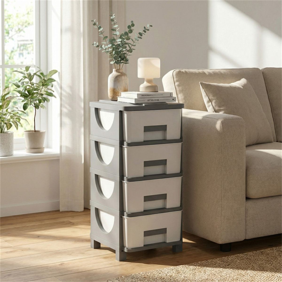 4 - Drawer Compact Plastic Storage Cabinet Vertical Organizer for Bedroom Bathroom Office - DelightsDownSouth