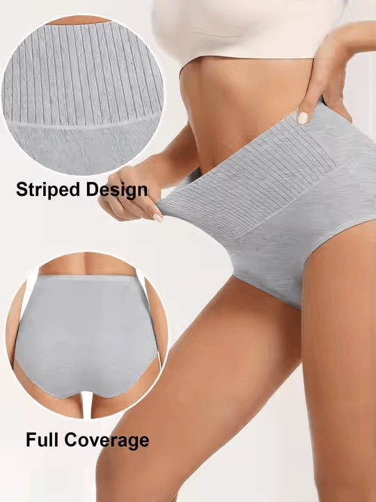 4 Pack Women's Underwear Panties Solid Color High Rise Full Coverage Briefs Postpartum Briefs Panties - DelightsDownSouth