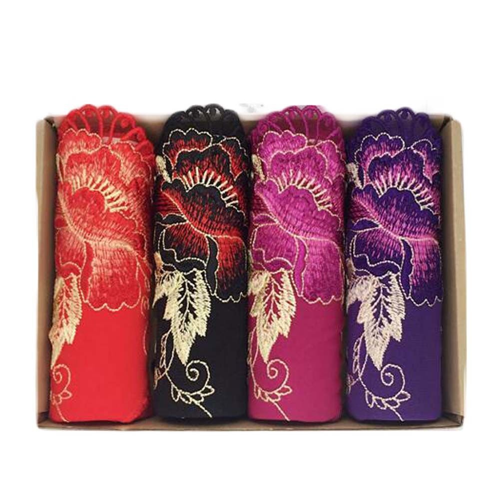 4 Pcs Womens Lace Stretch Sexy Bikini Panties Peony Embroidery Full Briefs Underwear,Red Black Purple Fuchsia - DelightsDownSouth