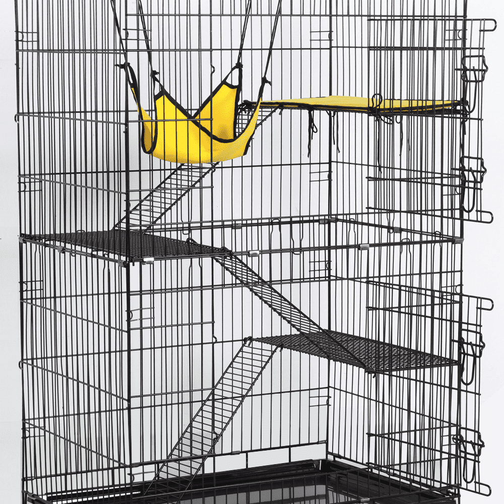 4 Tiers Rolling Cat Cage Pet Cage with Hammock; Black - DelightsDownSouth