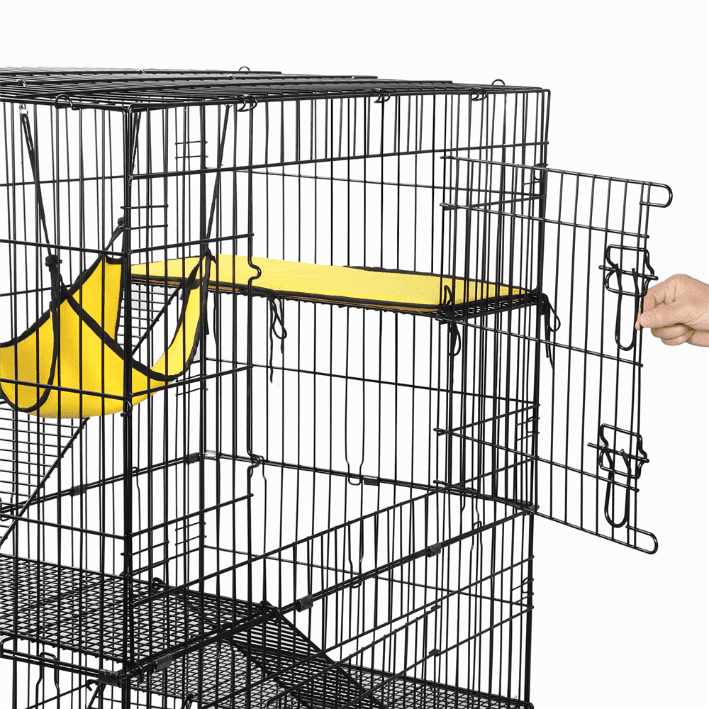 4 Tiers Rolling Cat Cage Pet Cage with Hammock; Black - DelightsDownSouth