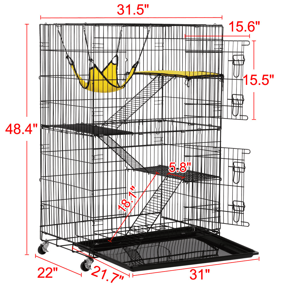 4 Tiers Rolling Cat Cage Pet Cage with Hammock; Black - DelightsDownSouth