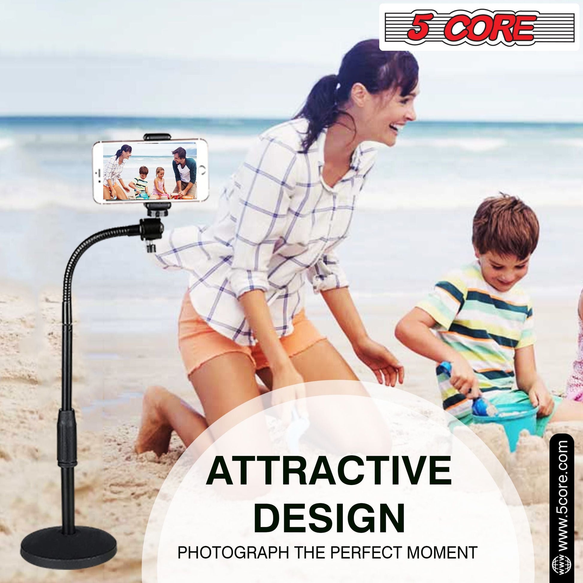 5 Core Gooseneck Phone Holder Stand for Desk Table Flexible Arm with Anti - Skid Round Base, Cell Phones Mount Clamp Compatible with All Smart Phones RBS MOB - DelightsDownSouth
