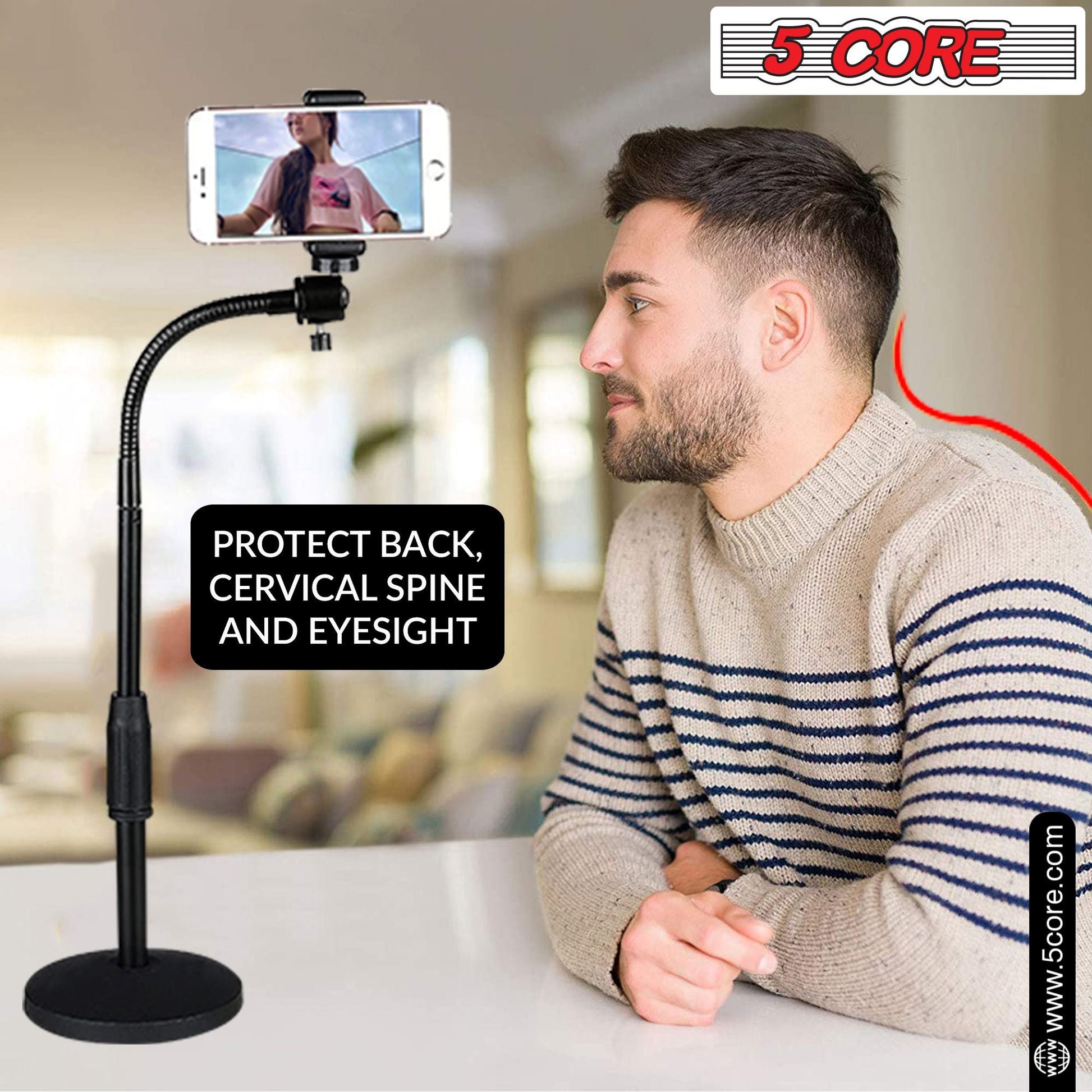 5 Core Gooseneck Phone Holder Stand for Desk Table Flexible Arm with Anti - Skid Round Base, Cell Phones Mount Clamp Compatible with All Smart Phones RBS MOB - DelightsDownSouth
