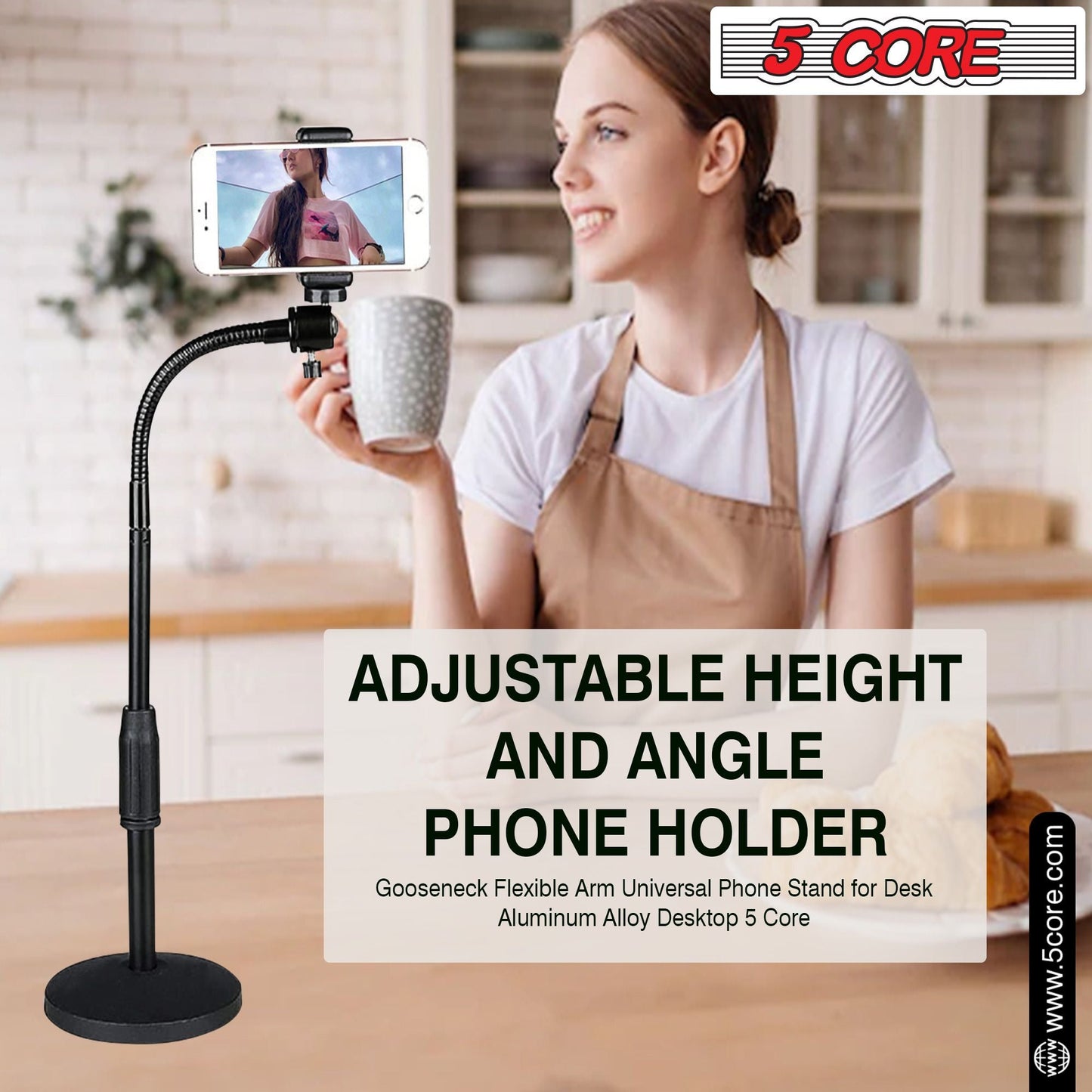 5 Core Gooseneck Phone Holder Stand for Desk Table Flexible Arm with Anti - Skid Round Base, Cell Phones Mount Clamp Compatible with All Smart Phones RBS MOB - DelightsDownSouth