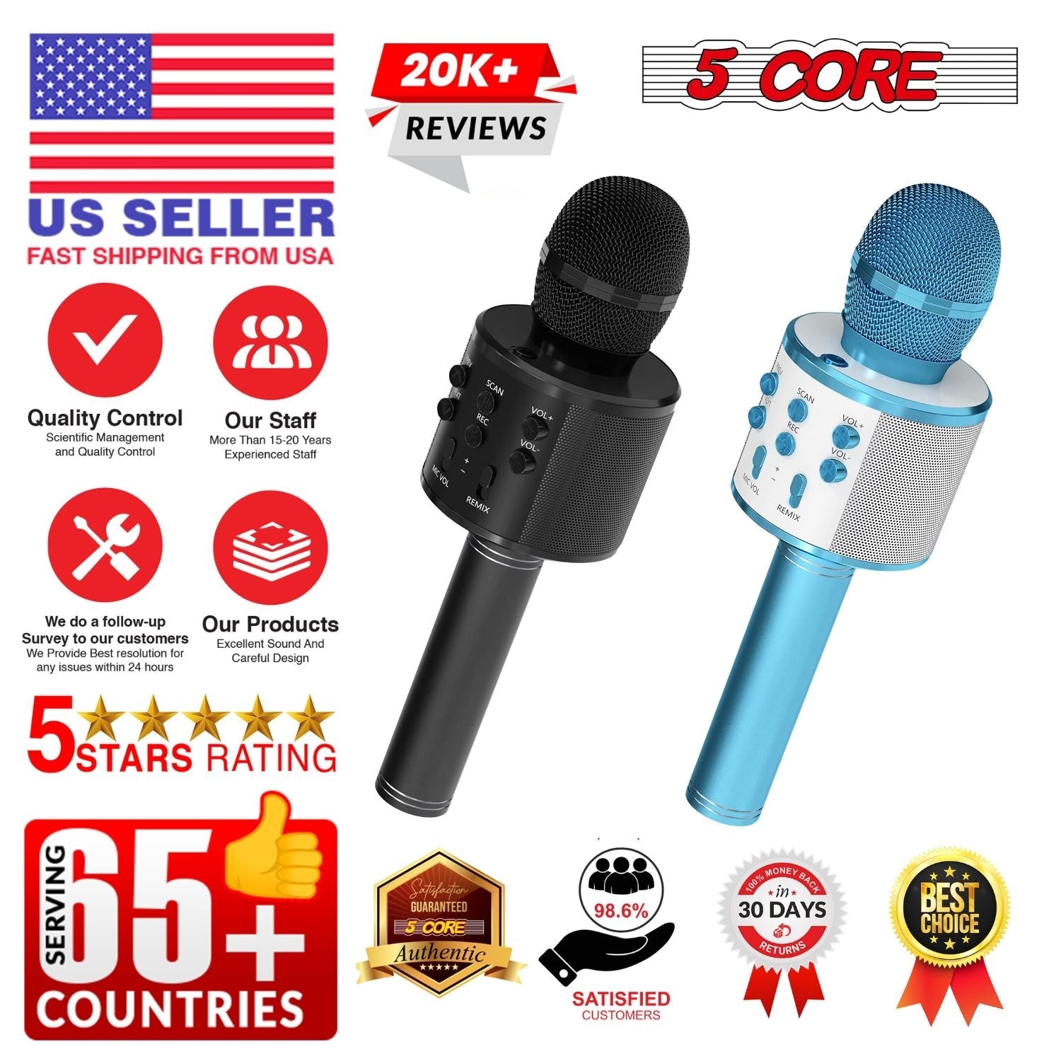 5 Core Microphone Wireless Karaoke Mic With Speaker 3 in 1 Portable Bluetooth Microfono Inalambrico - DelightsDownSouth