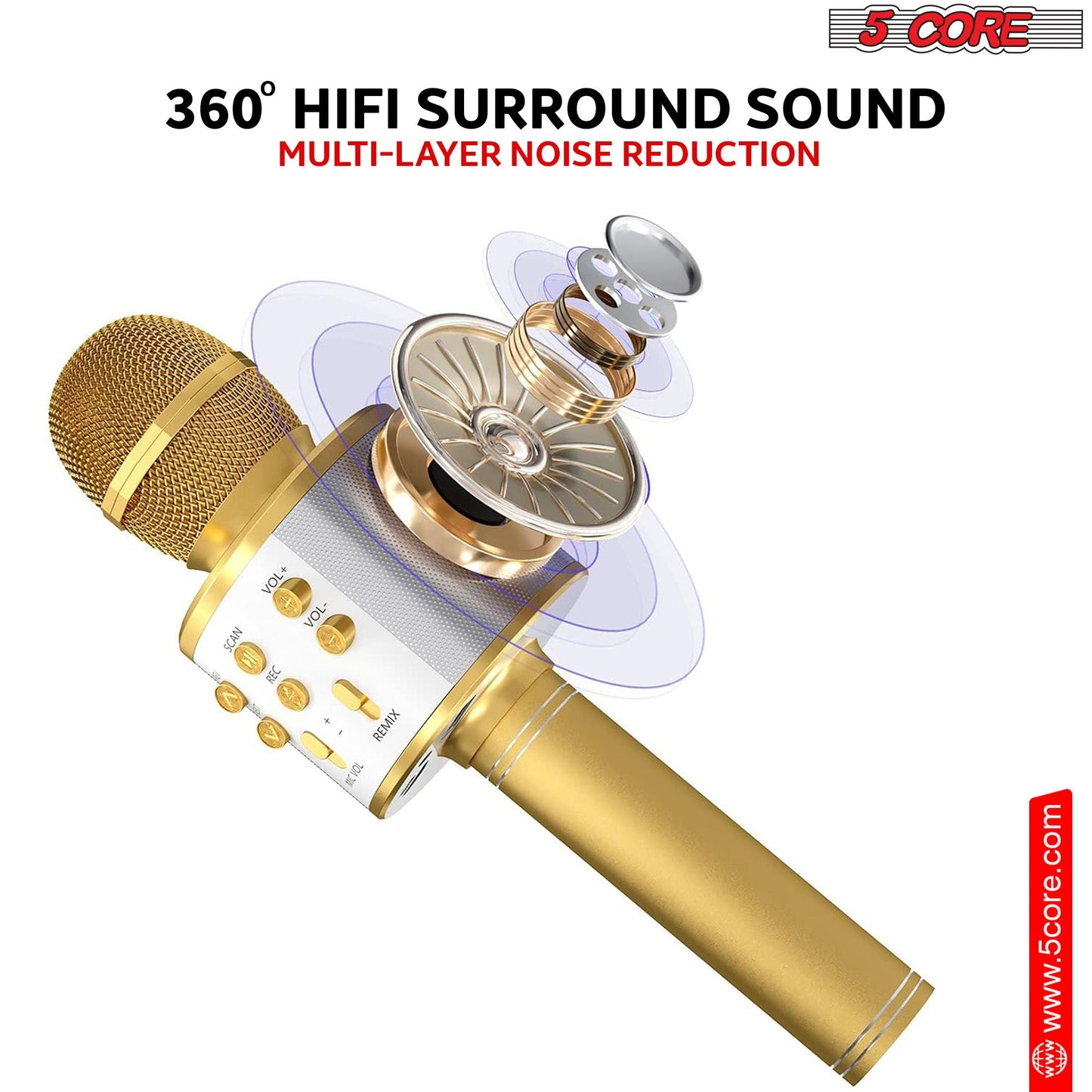 5 Core Microphone Wireless Karaoke Mic With Speaker 3 in 1 Portable Bluetooth Microfono Inalambrico - DelightsDownSouth