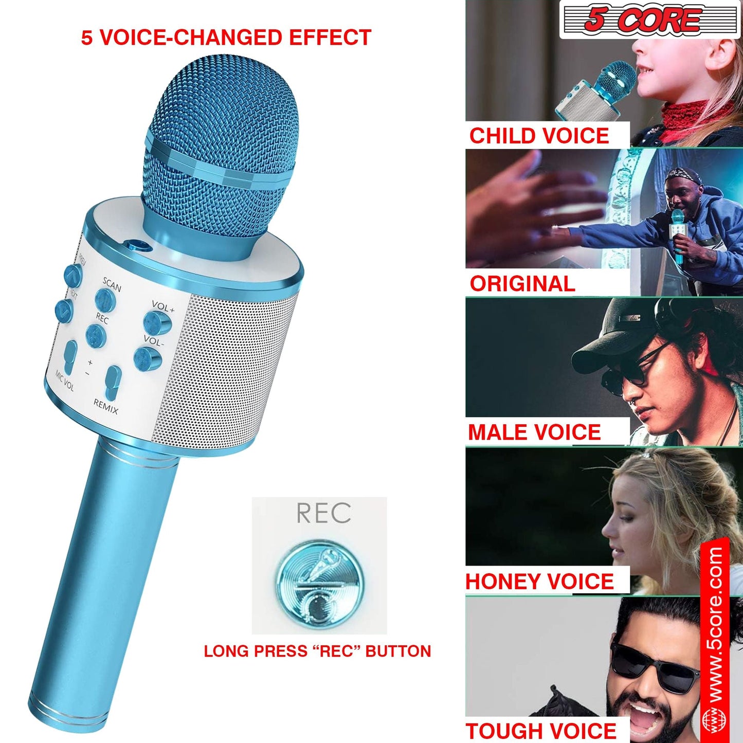5 Core Microphone Wireless Karaoke Mic With Speaker 3 in 1 Portable Bluetooth Microfono Inalambrico - DelightsDownSouth