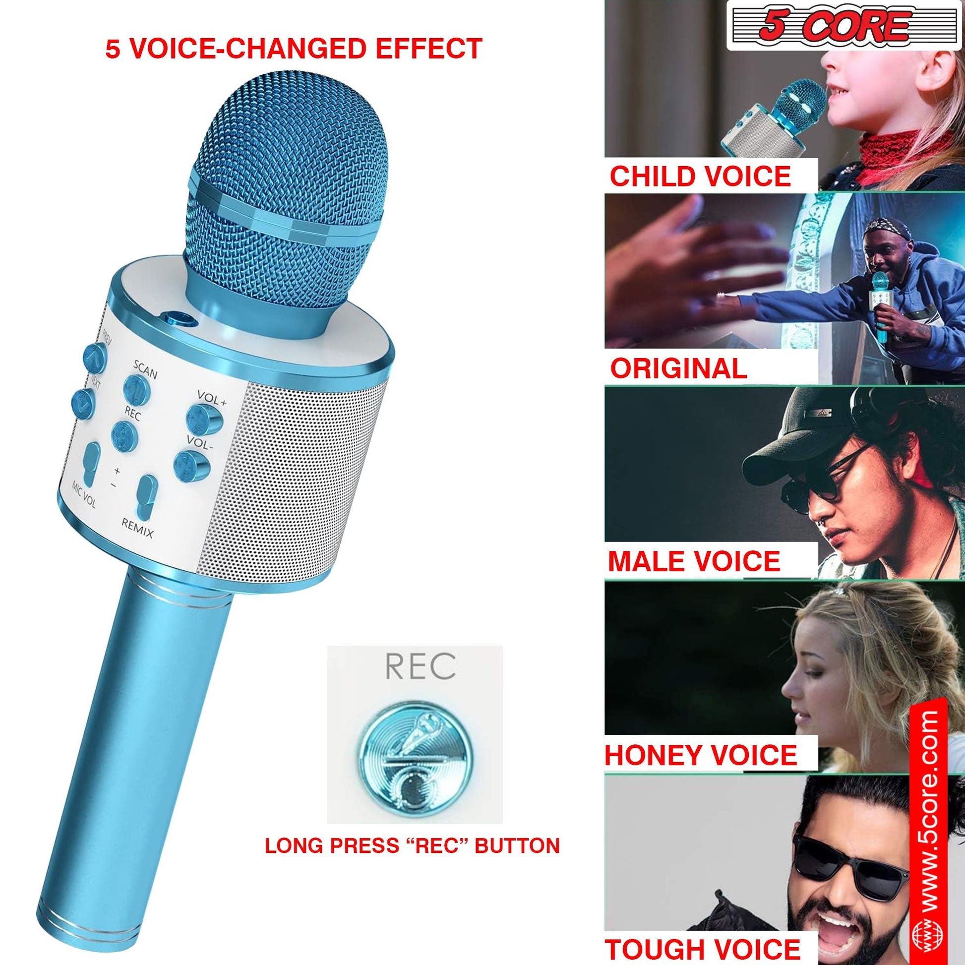 5 Core Microphone Wireless Karaoke Mic With Speaker 3 in 1 Portable Bluetooth Microfono Inalambrico - DelightsDownSouth