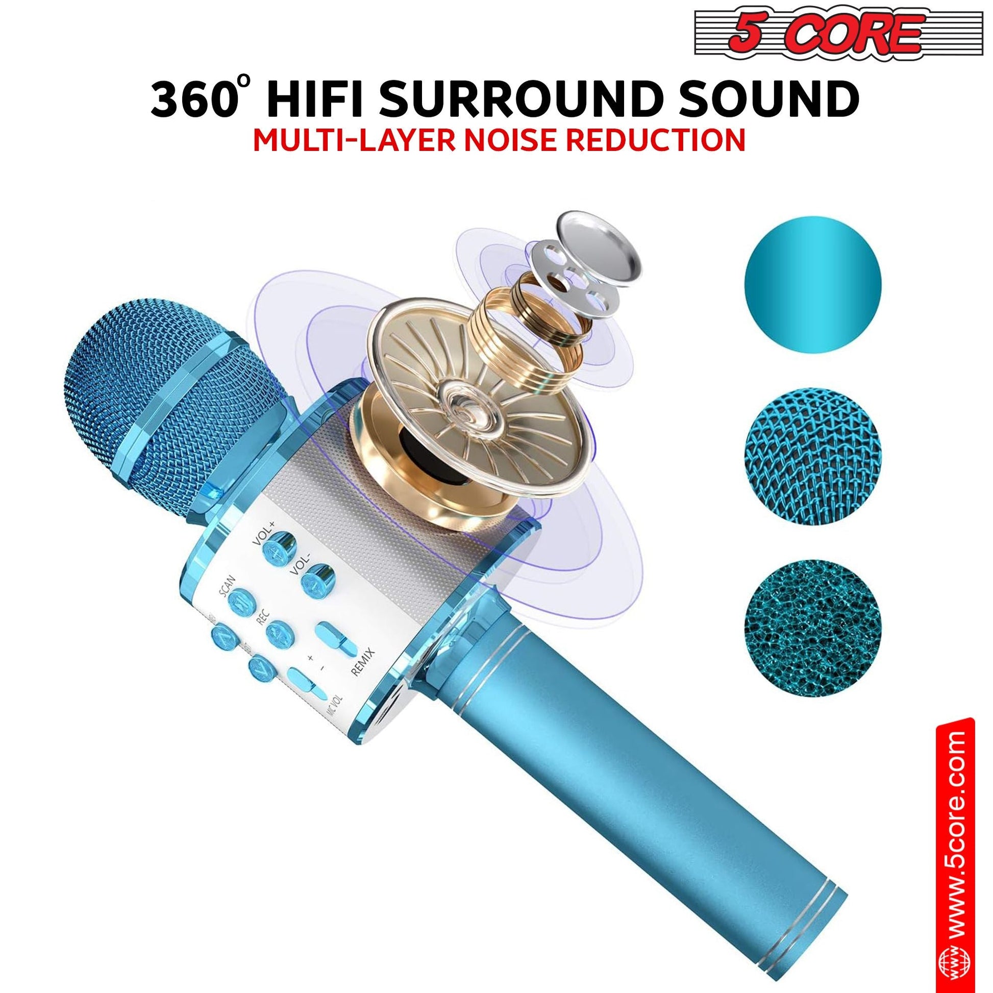 5 Core Microphone Wireless Karaoke Mic With Speaker 3 in 1 Portable Bluetooth Microfono Inalambrico - DelightsDownSouth