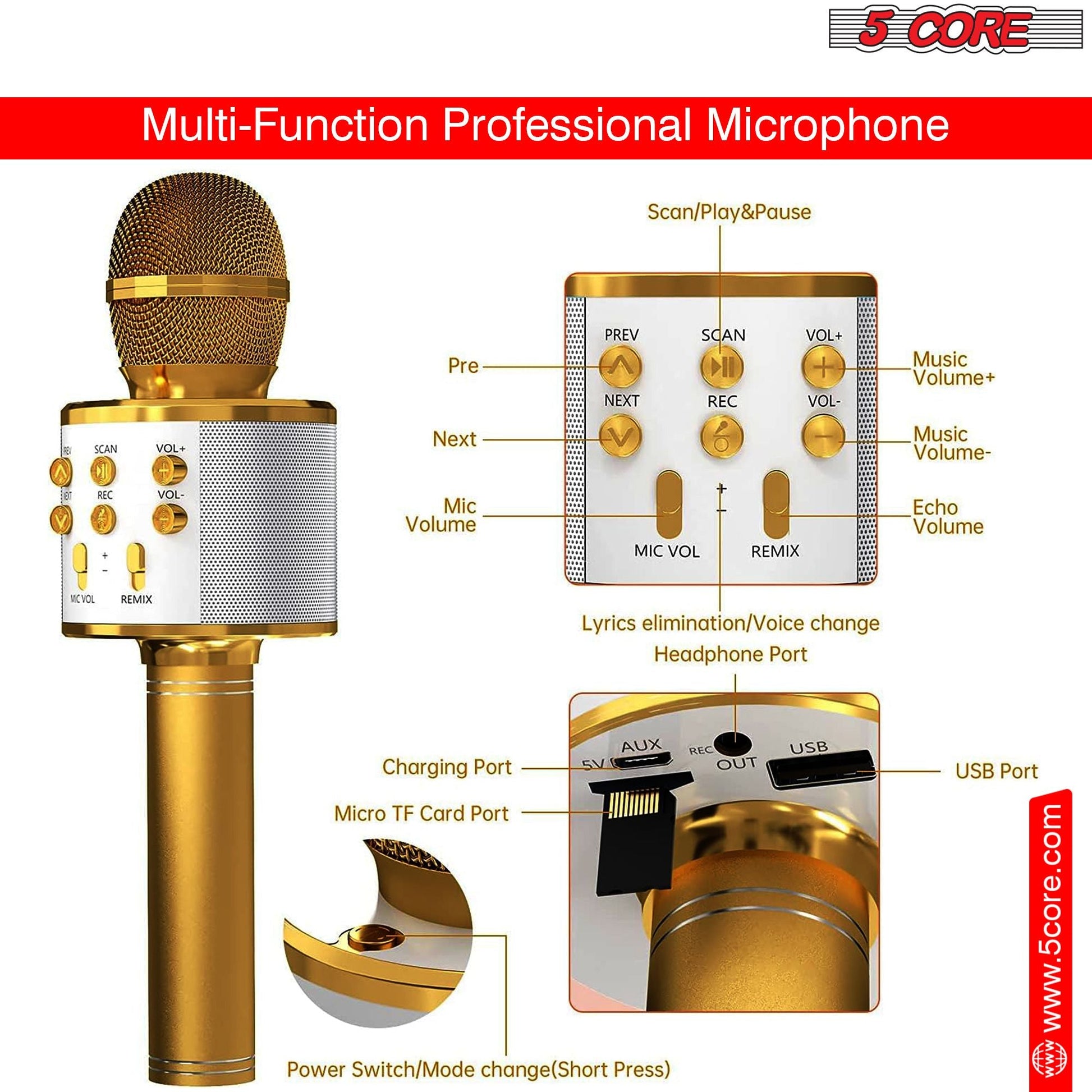 5 Core Microphone Wireless Karaoke Mic With Speaker 3 in 1 Portable Bluetooth Microfono Inalambrico - DelightsDownSouth