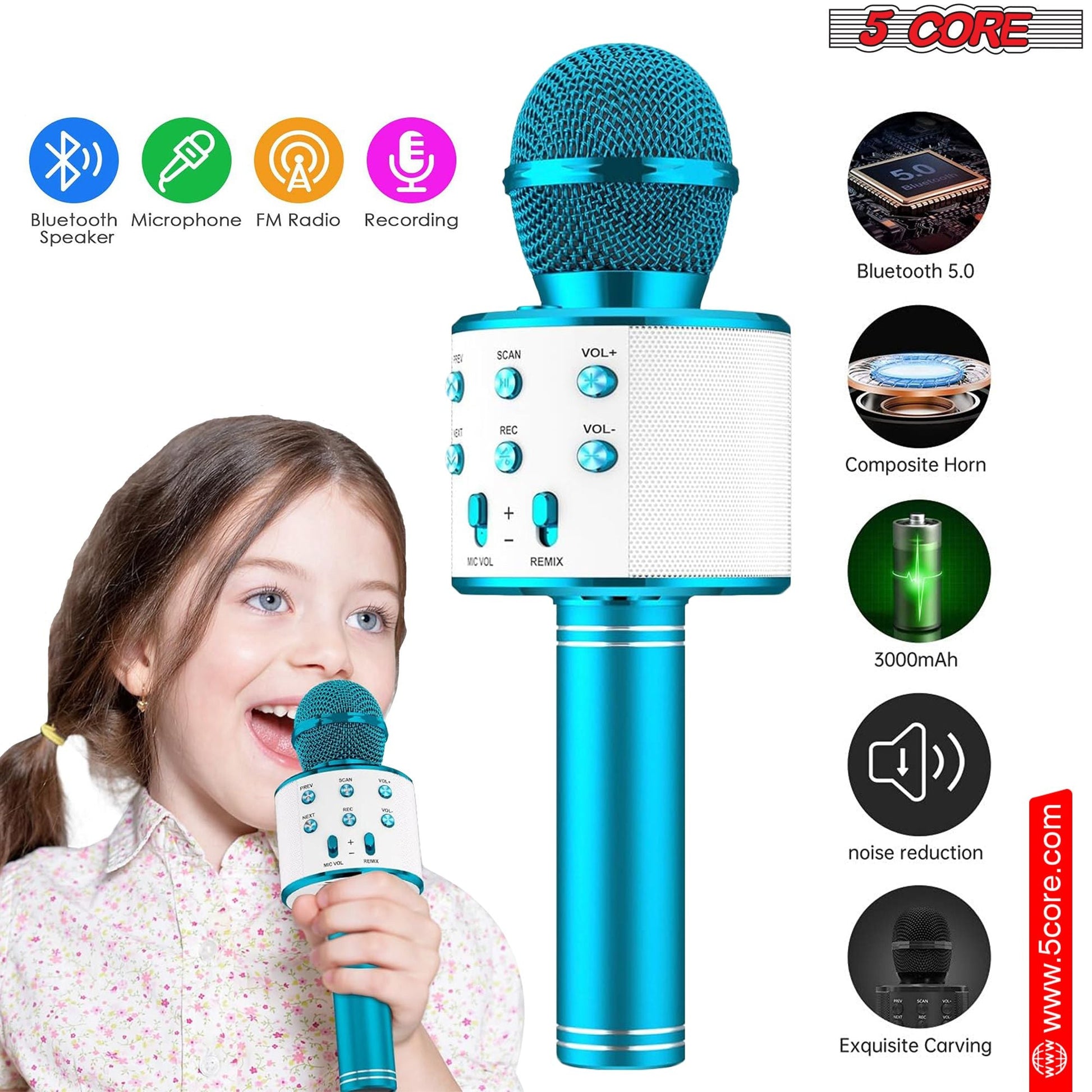 5 Core Microphone Wireless Karaoke Mic With Speaker 3 in 1 Portable Bluetooth Microfono Inalambrico - DelightsDownSouth