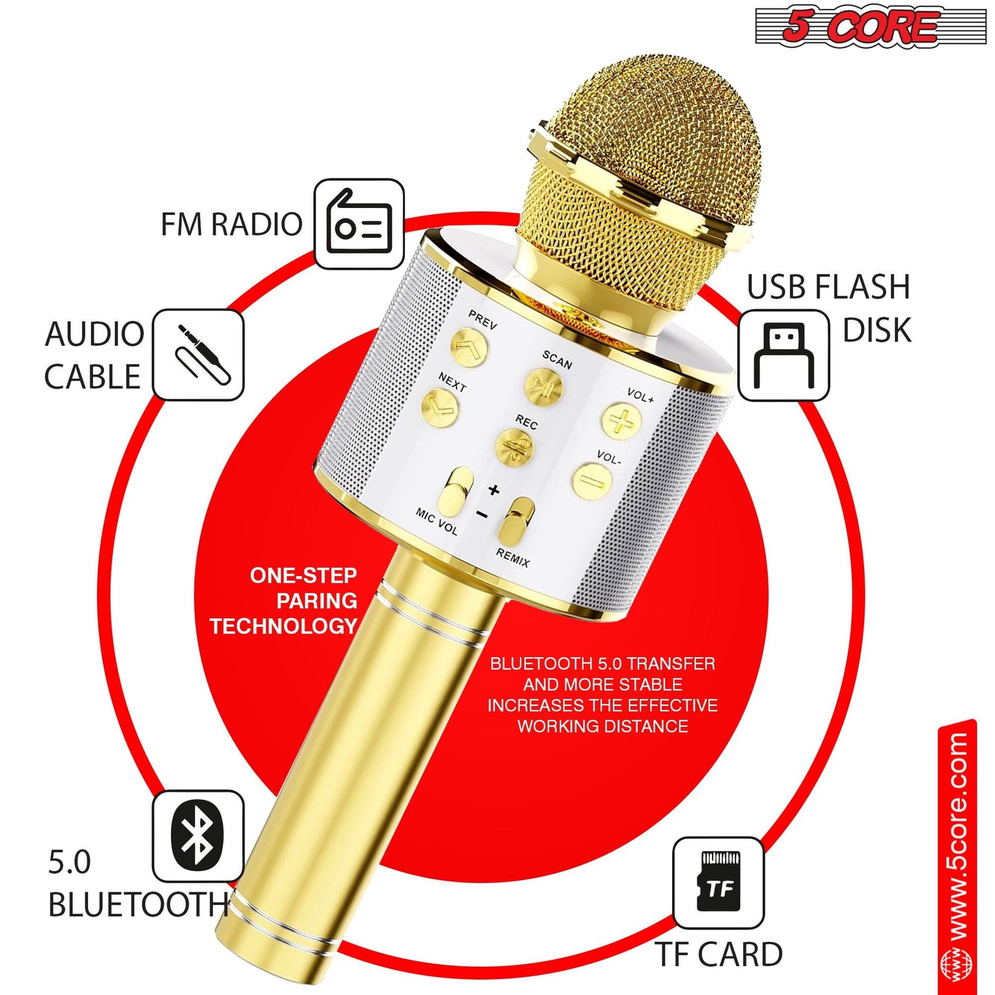 5 Core Microphone Wireless Karaoke Mic With Speaker 3 in 1 Portable Bluetooth Microfono Inalambrico - DelightsDownSouth