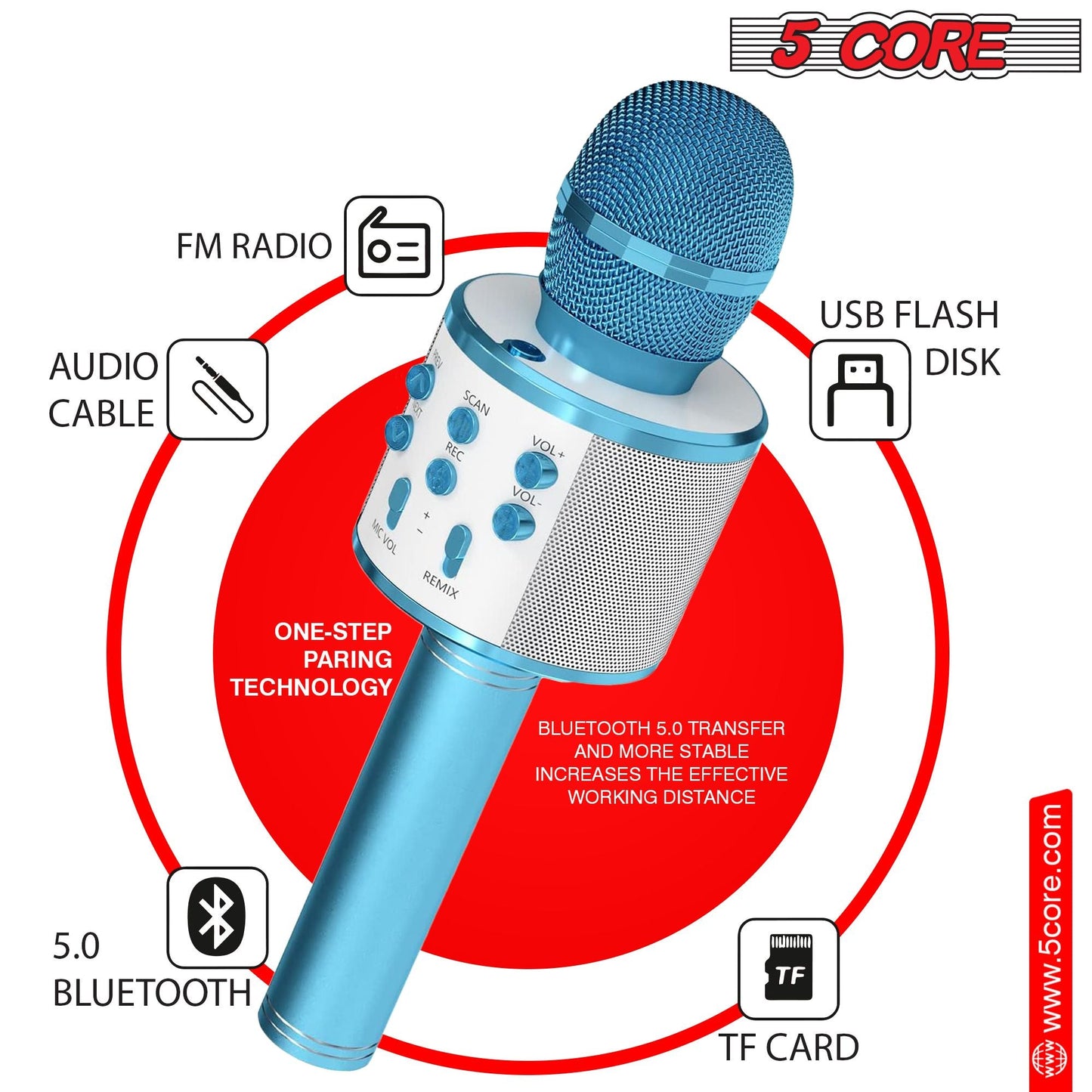 5 Core Microphone Wireless Karaoke Mic With Speaker 3 in 1 Portable Bluetooth Microfono Inalambrico - DelightsDownSouth