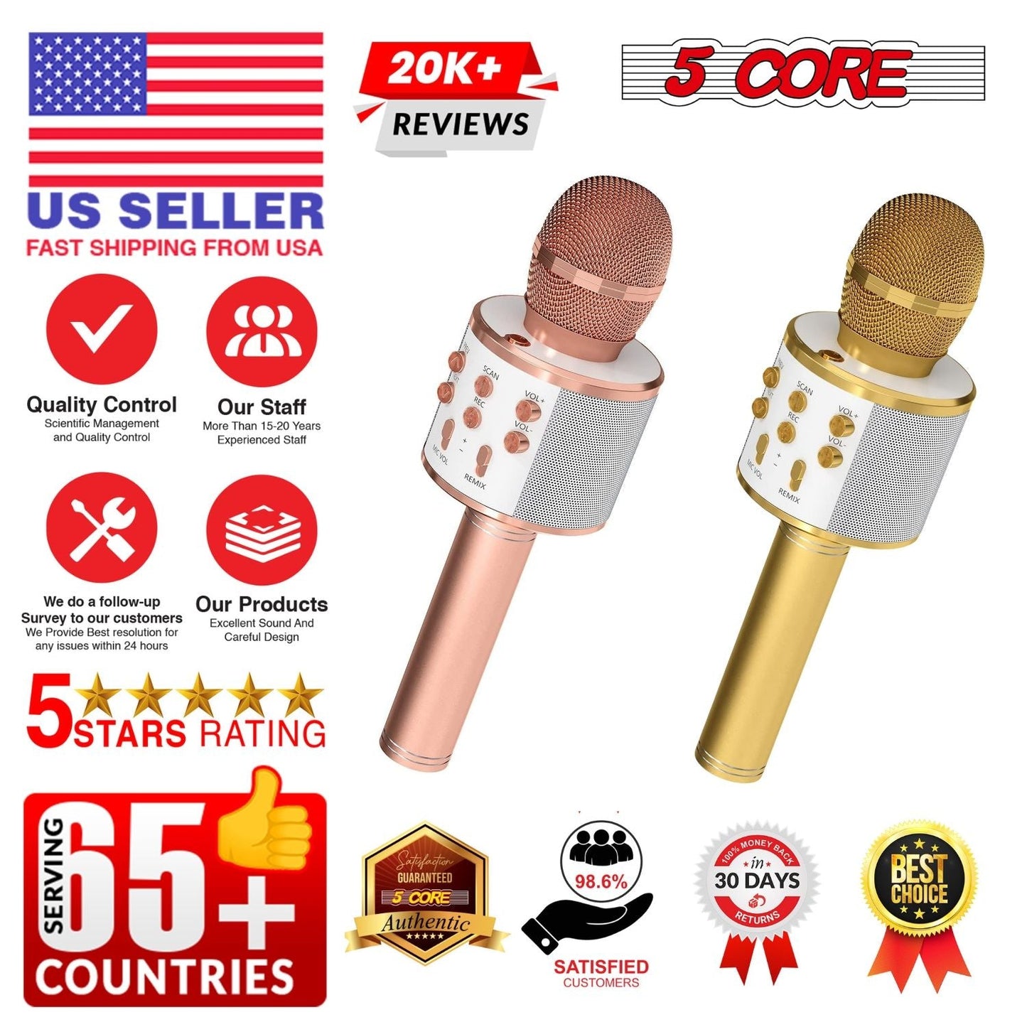 5 Core Microphone Wireless Karaoke Mic With Speaker 3 in 1 Portable Bluetooth Microfono Inalambrico - DelightsDownSouth