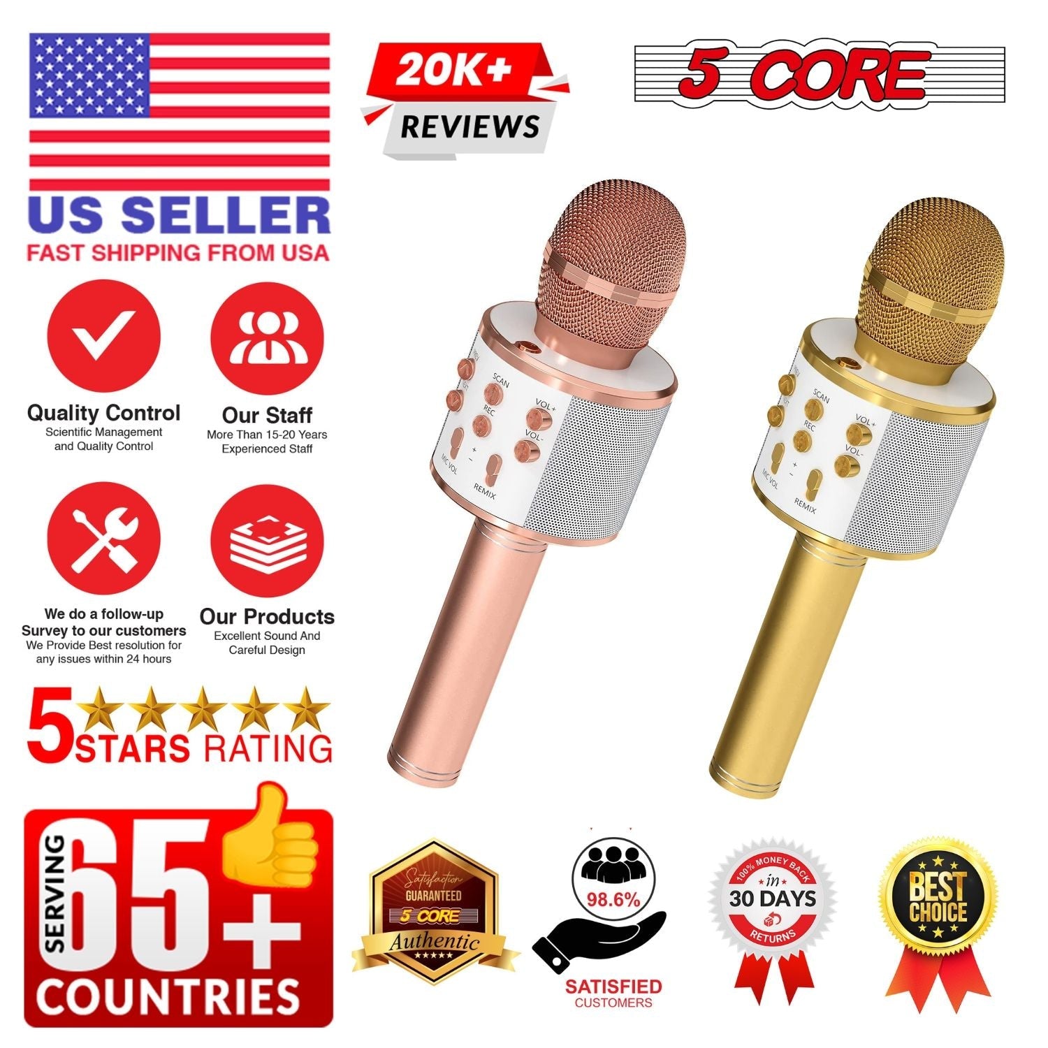 5 Core Microphone Wireless Karaoke Mic With Speaker 3 in 1 Portable Bluetooth Microfono Inalambrico - DelightsDownSouth