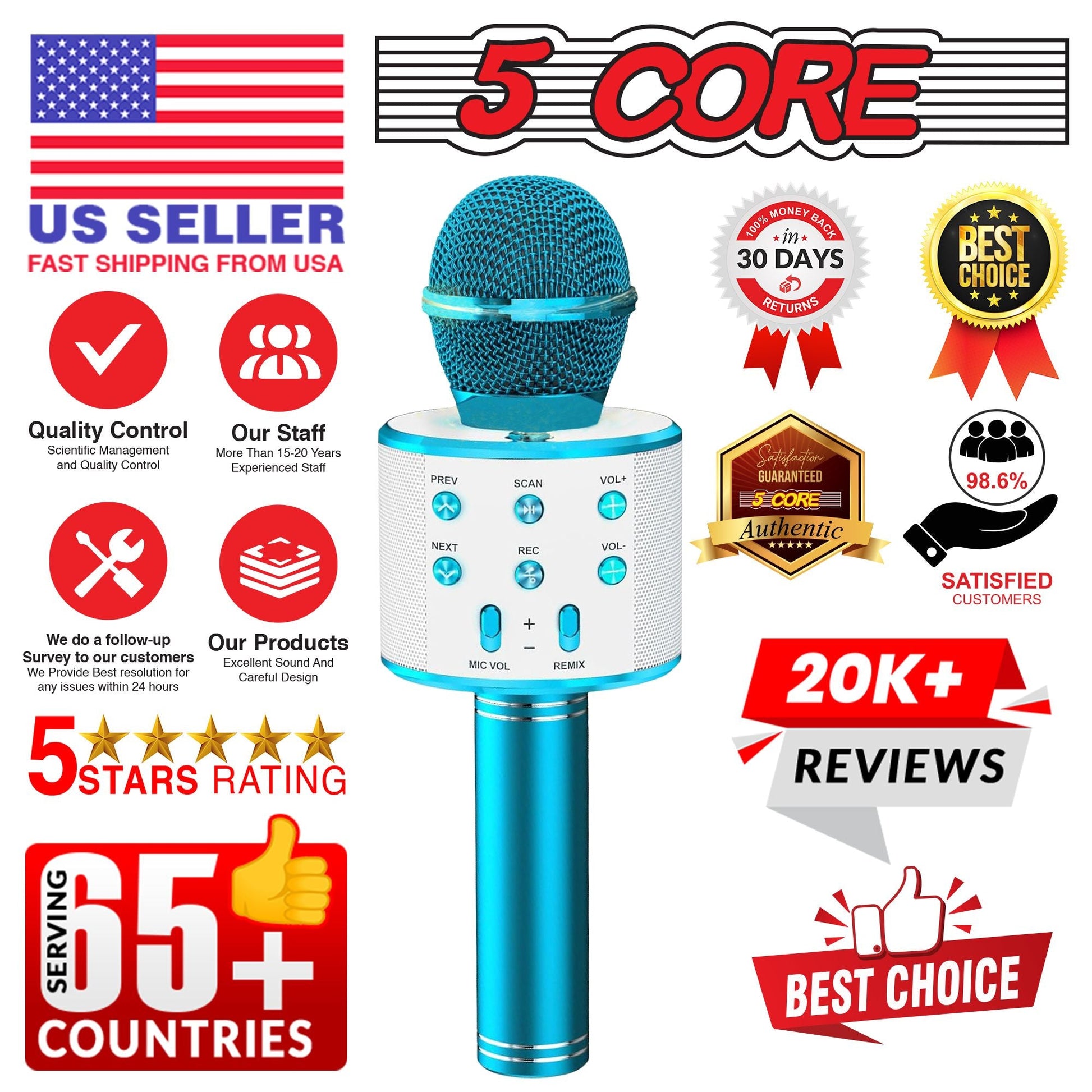 5 Core Microphone Wireless Karaoke Mic With Speaker 3 in 1 Portable Bluetooth Microfono Inalambrico - DelightsDownSouth