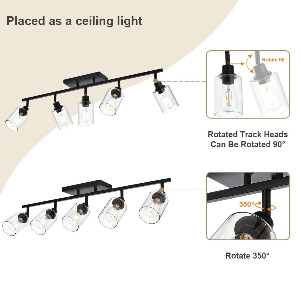 5 - Light Vanity Light Bathroom Fixture with Clear Glass Shade Multi - Directional Rotating Metal Ceiling Spotlight Fixture with Adjustable Track Heads - DelightsDownSouth