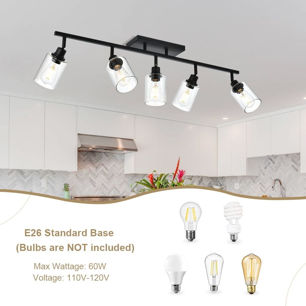 5 - Light Vanity Light Bathroom Fixture with Clear Glass Shade Multi - Directional Rotating Metal Ceiling Spotlight Fixture with Adjustable Track Heads - DelightsDownSouth
