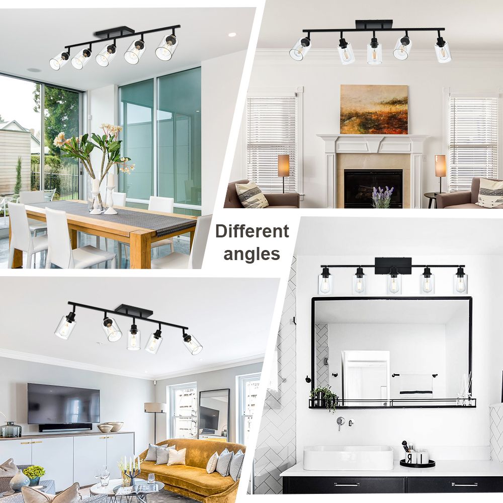 5 - Light Vanity Light Bathroom Fixture with Clear Glass Shade Multi - Directional Rotating Metal Ceiling Spotlight Fixture with Adjustable Track Heads - DelightsDownSouth