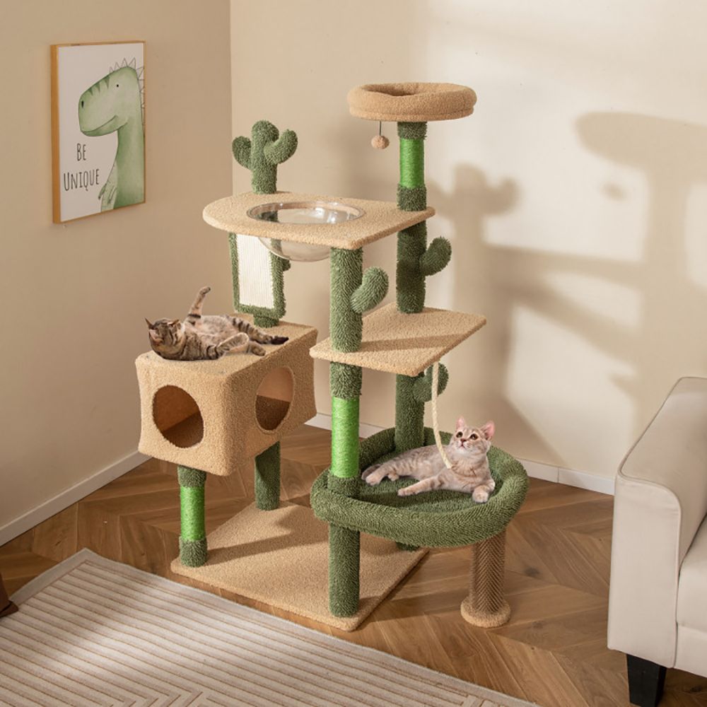 59 Inch Multilevel Cactus Kitty Activity Center with Scratching Posts Toy - DelightsDownSouth