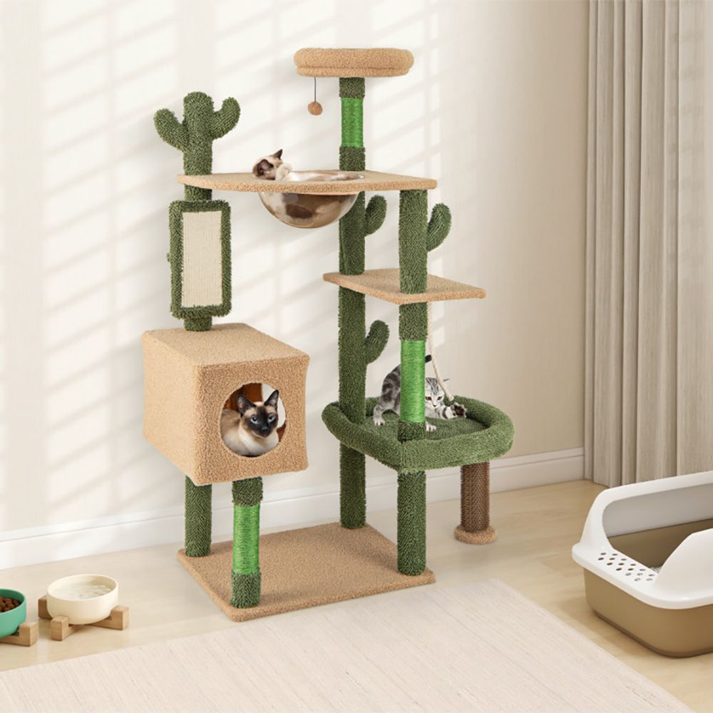 59 Inch Multilevel Cactus Kitty Activity Center with Scratching Posts Toy - DelightsDownSouth