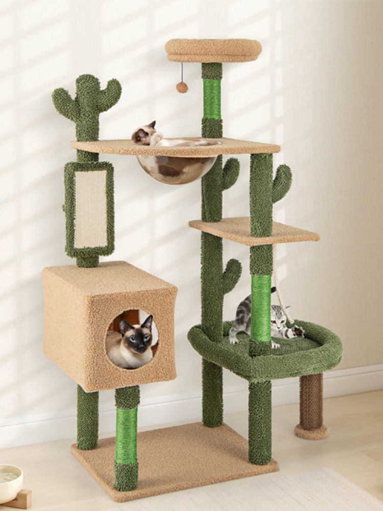 59 Inch Multilevel Cactus Kitty Activity Center with Scratching Posts Toy - DelightsDownSouth