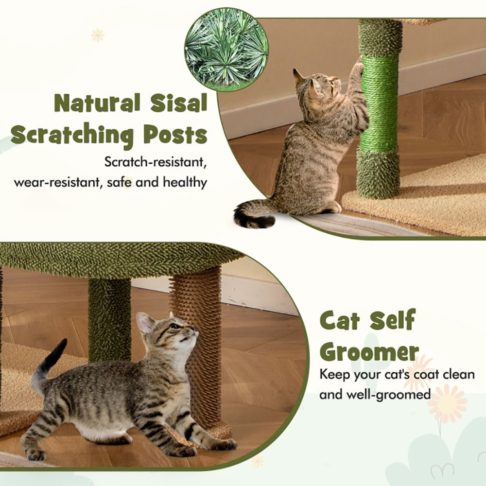 59 Inch Multilevel Cactus Kitty Activity Center with Scratching Posts Toy - DelightsDownSouth