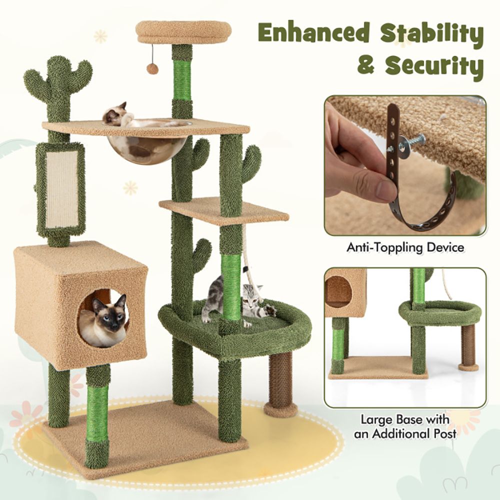 59 Inch Multilevel Cactus Kitty Activity Center with Scratching Posts Toy - DelightsDownSouth