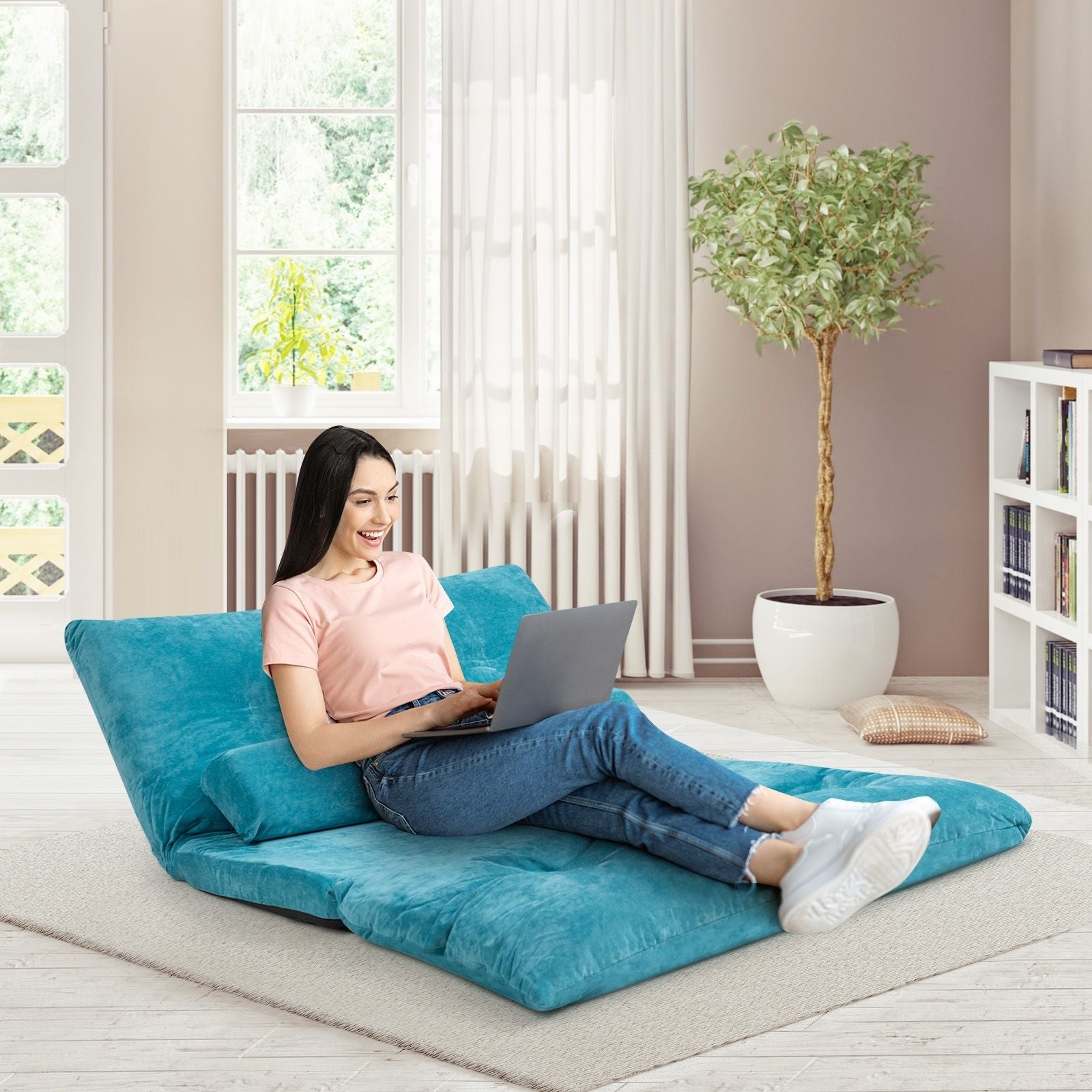 6 - Position Adjustable Sleeper Lounge Couch with 2 Pillows - DelightsDownSouth