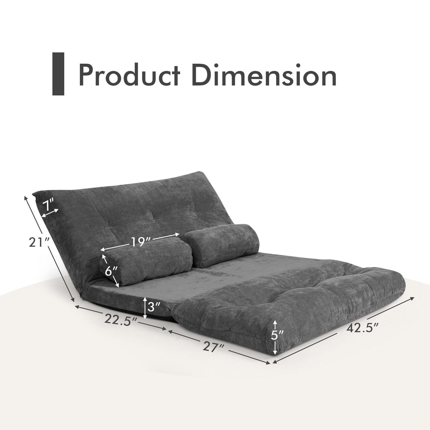 6 - Position Adjustable Sleeper Lounge Couch with 2 Pillows - DelightsDownSouth