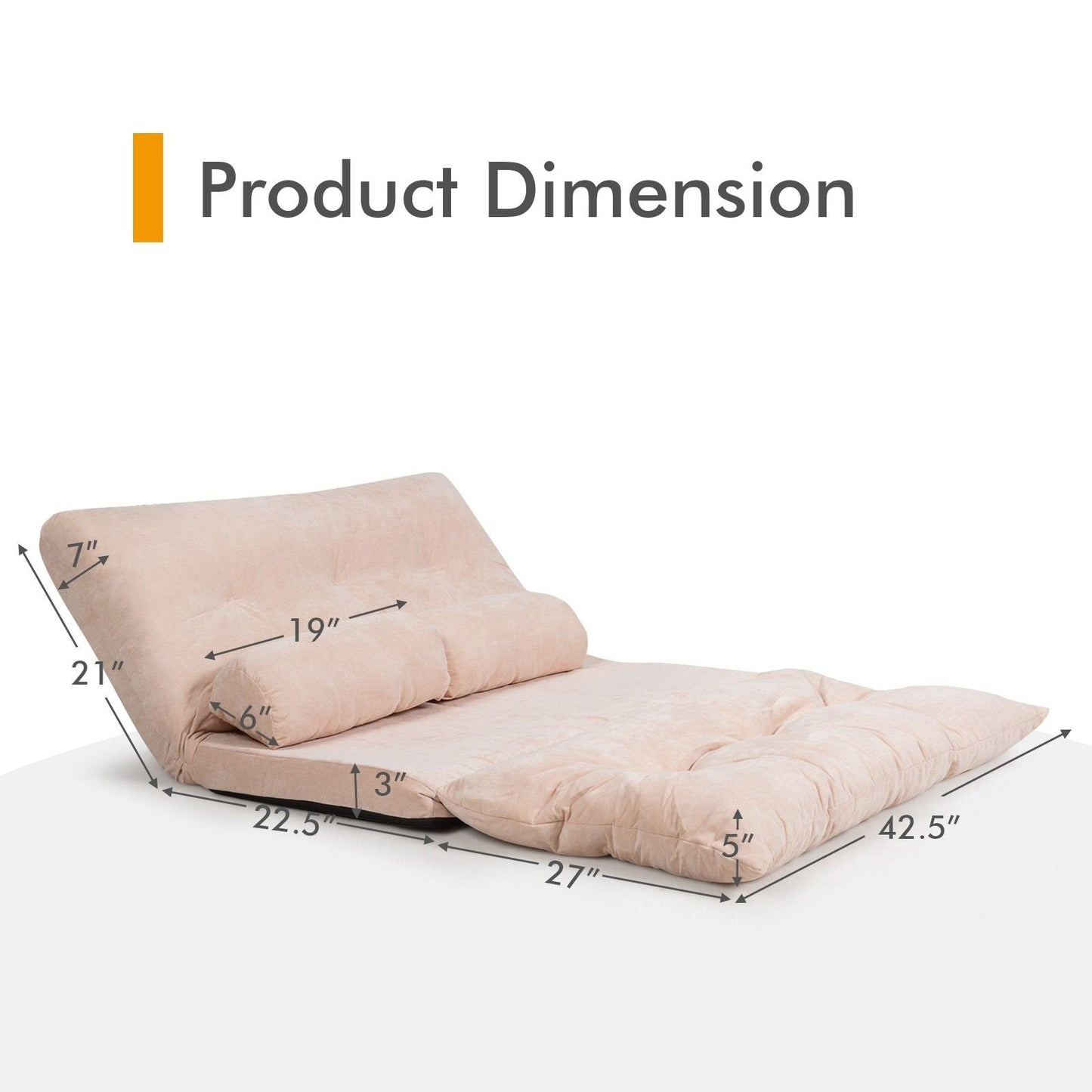 6 - Position Adjustable Sleeper Lounge Couch with 2 Pillows - DelightsDownSouth
