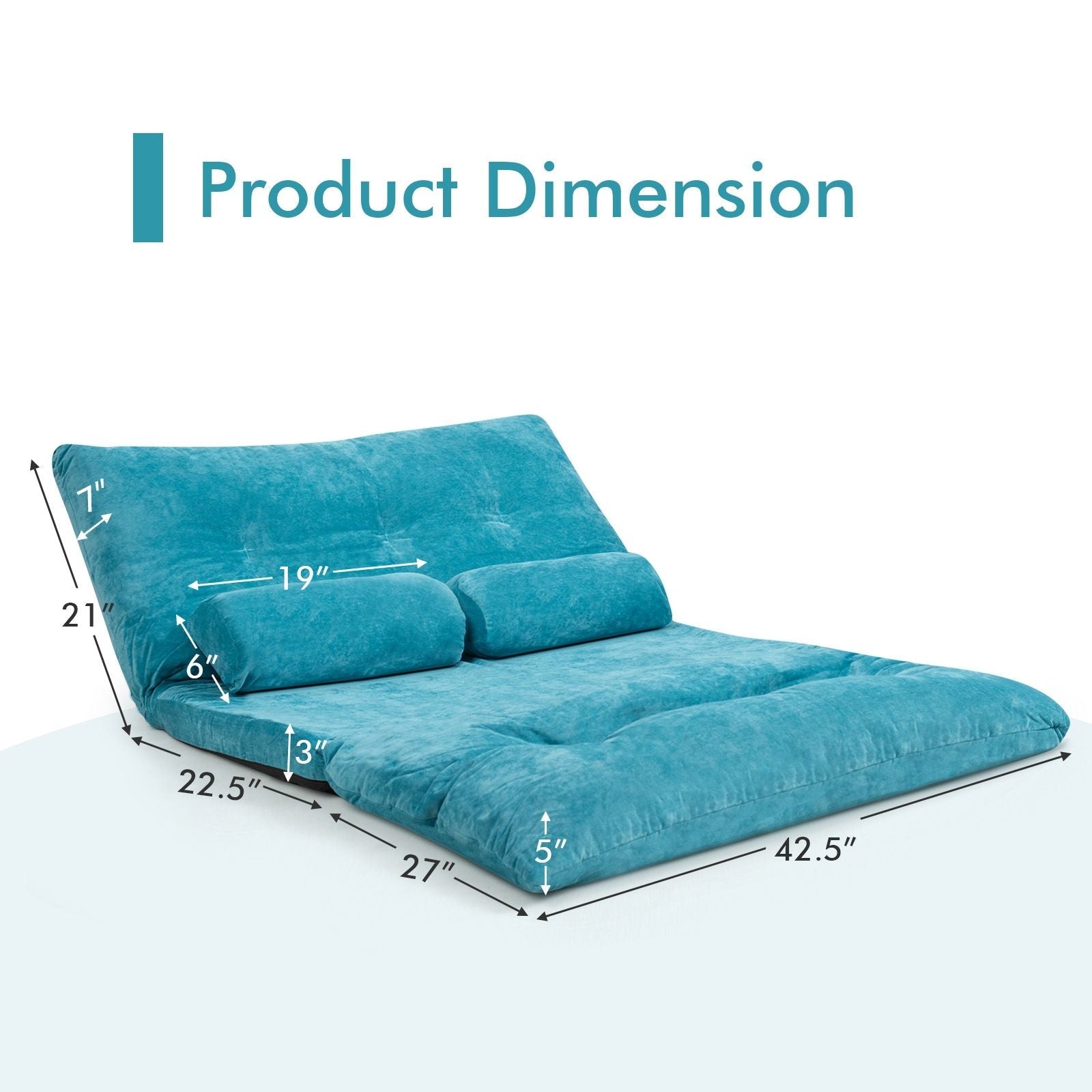 6 - Position Adjustable Sleeper Lounge Couch with 2 Pillows - DelightsDownSouth