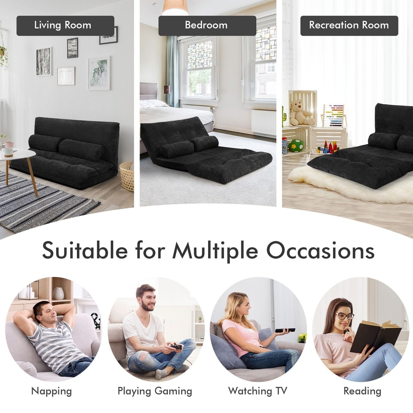 6 - Position Adjustable Sleeper Lounge Couch with 2 Pillows - DelightsDownSouth