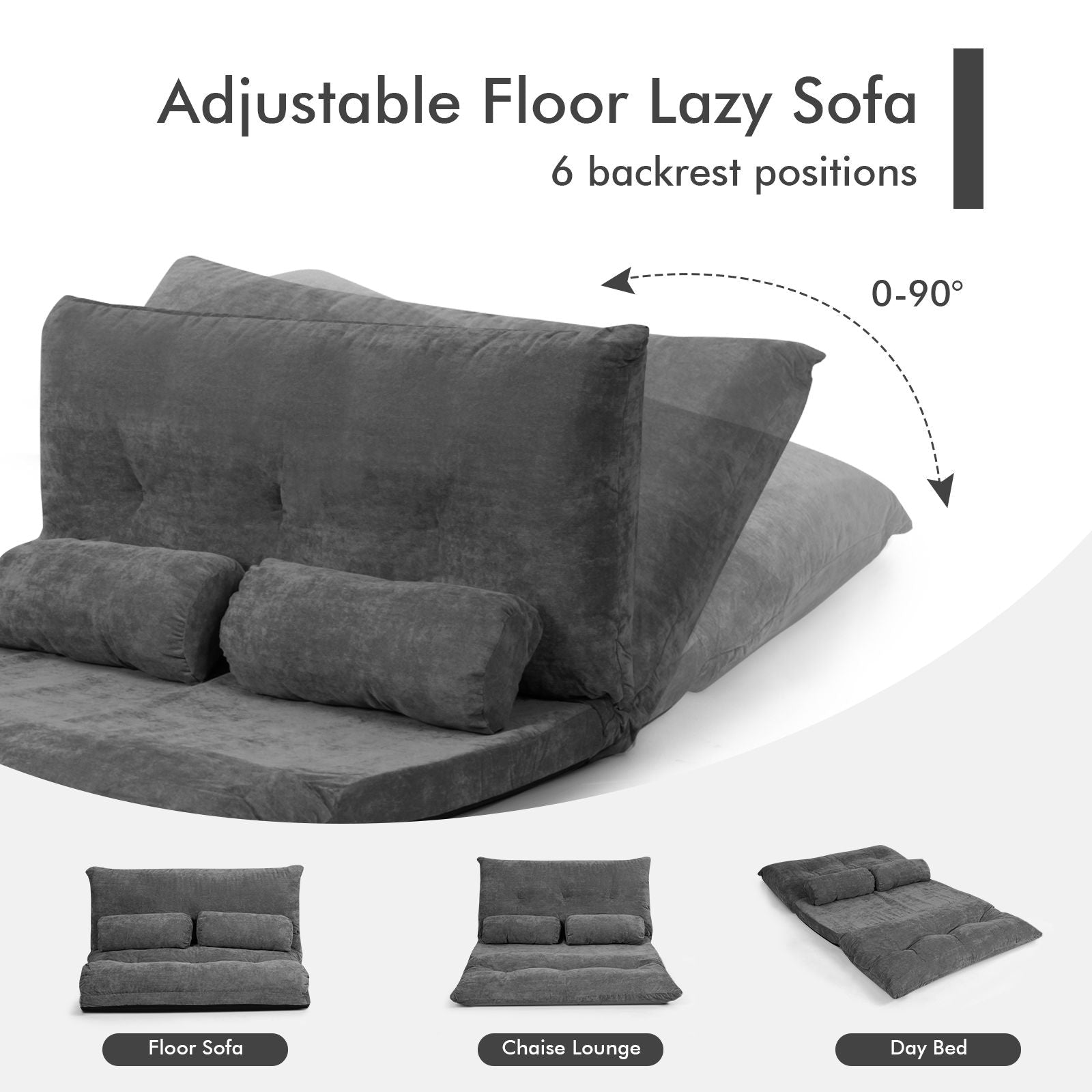 6 - Position Adjustable Sleeper Lounge Couch with 2 Pillows - DelightsDownSouth
