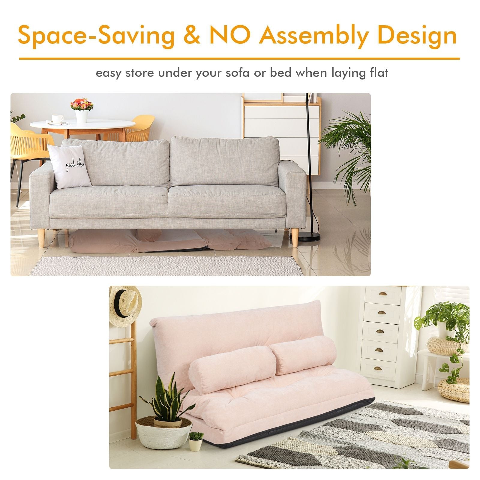 6 - Position Adjustable Sleeper Lounge Couch with 2 Pillows - DelightsDownSouth