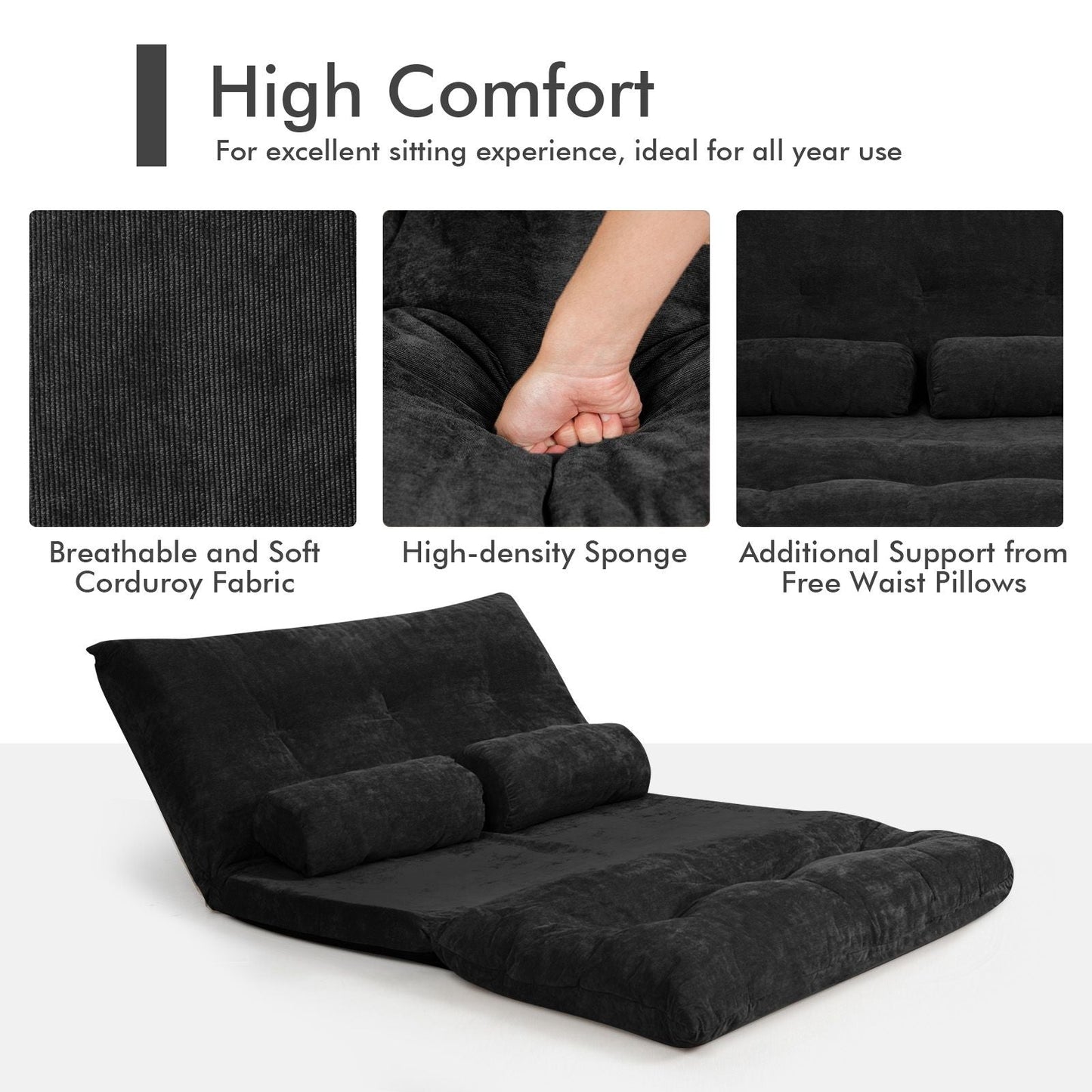 6 - Position Adjustable Sleeper Lounge Couch with 2 Pillows - DelightsDownSouth