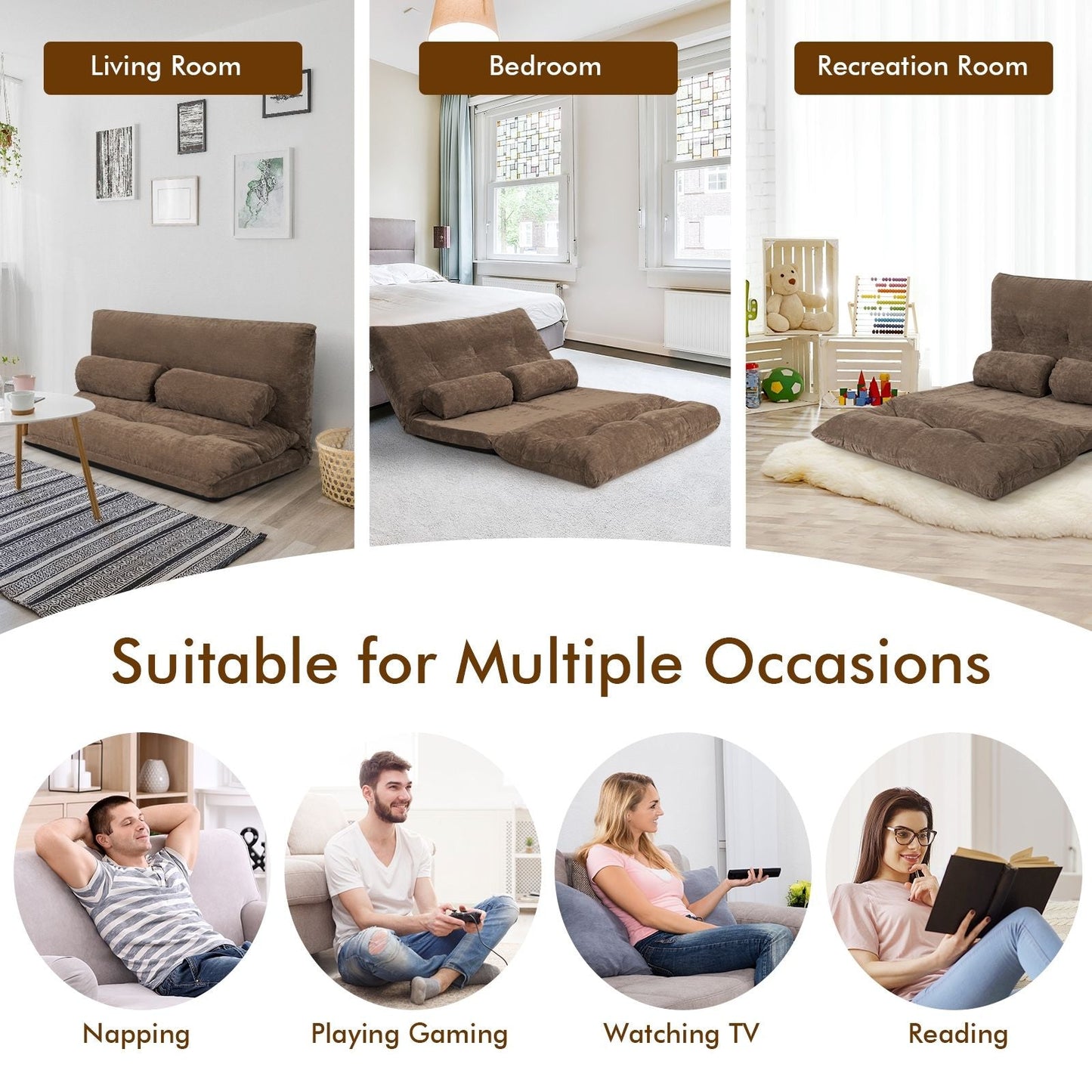 6 - Position Adjustable Sleeper Lounge Couch with 2 Pillows - DelightsDownSouth