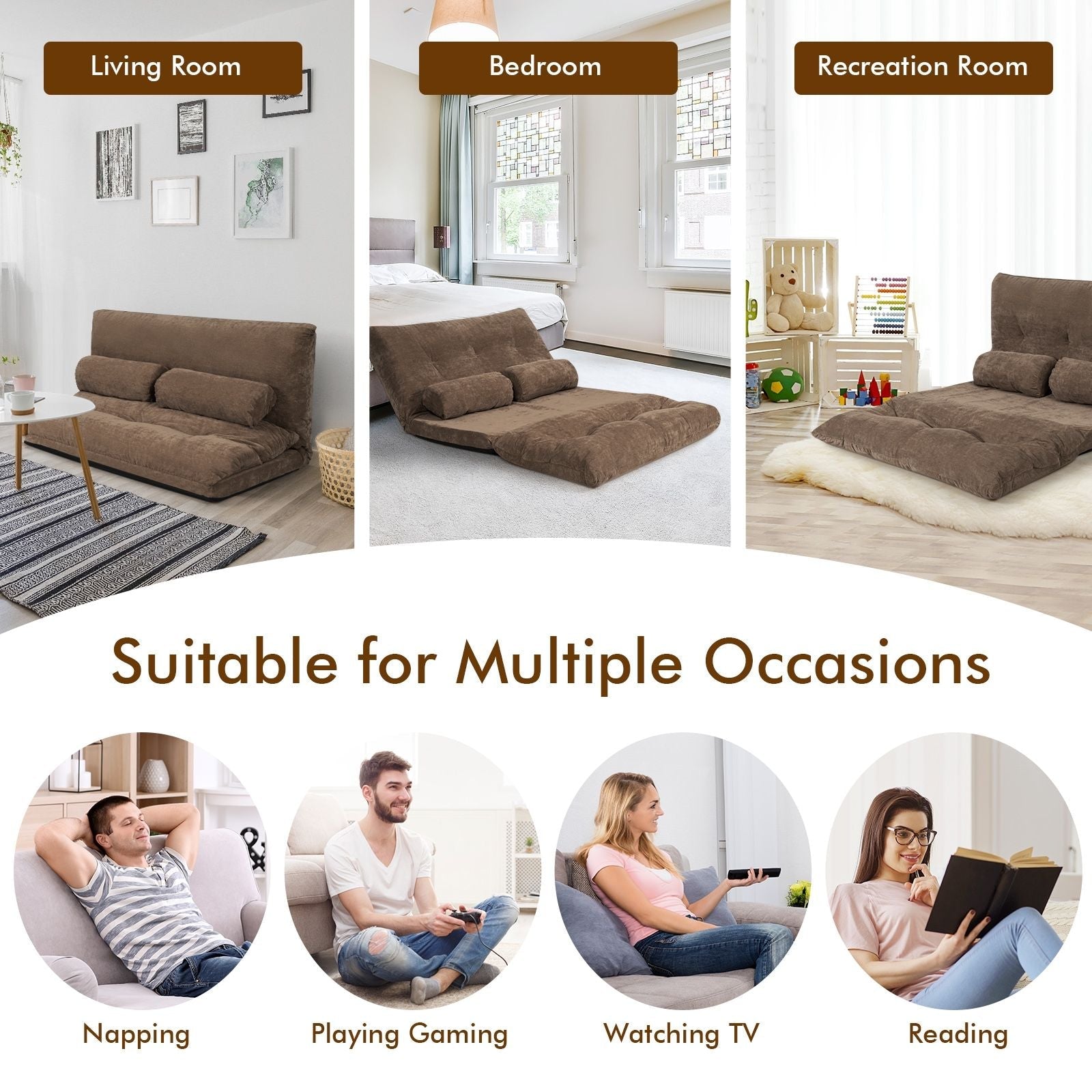 6 - Position Adjustable Sleeper Lounge Couch with 2 Pillows - DelightsDownSouth