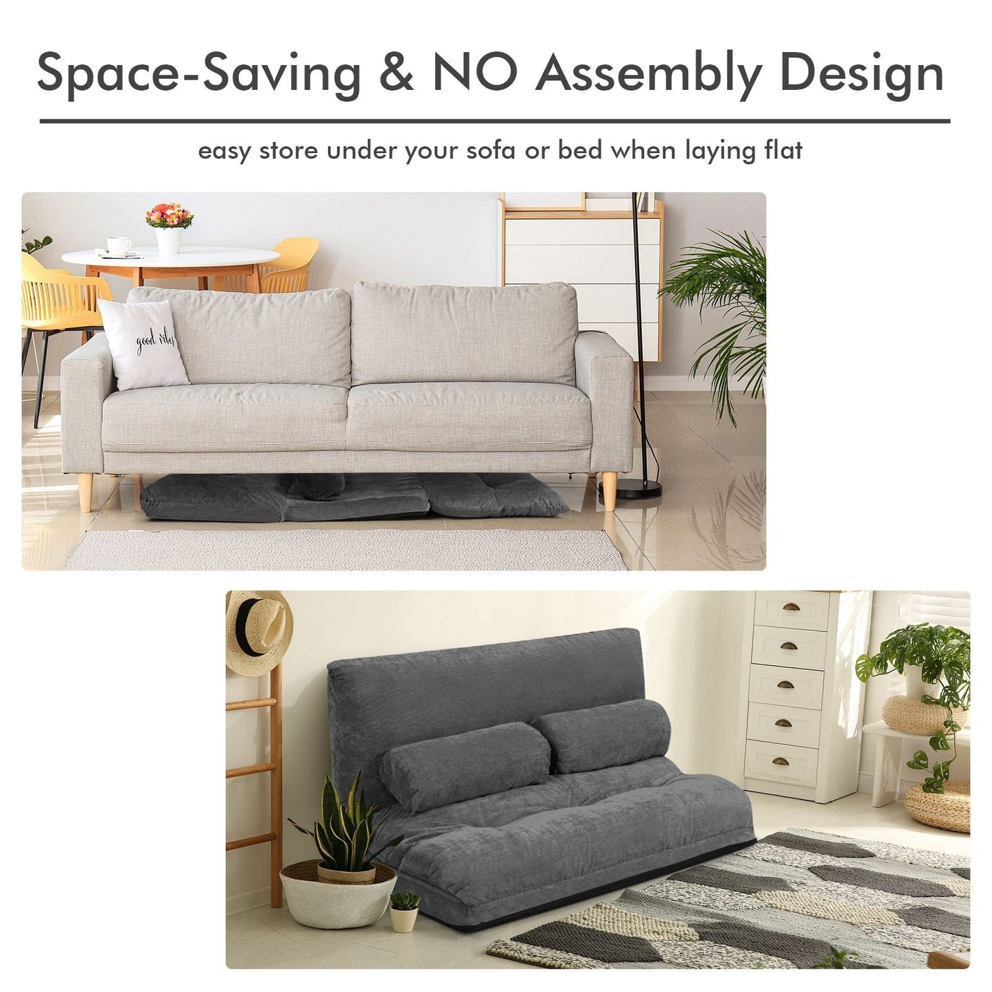 6 - Position Adjustable Sleeper Lounge Couch with 2 Pillows - DelightsDownSouth