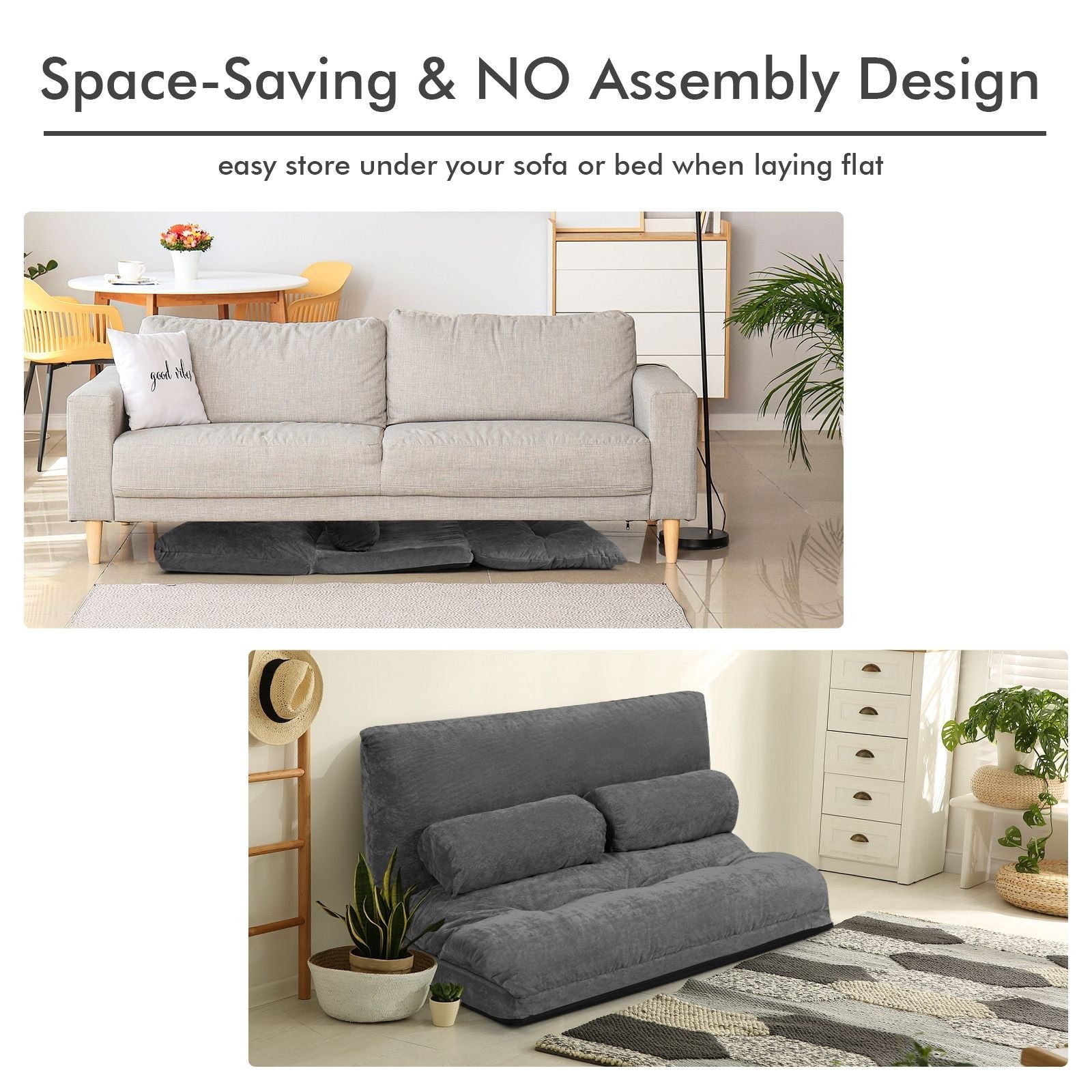 6 - Position Adjustable Sleeper Lounge Couch with 2 Pillows - DelightsDownSouth