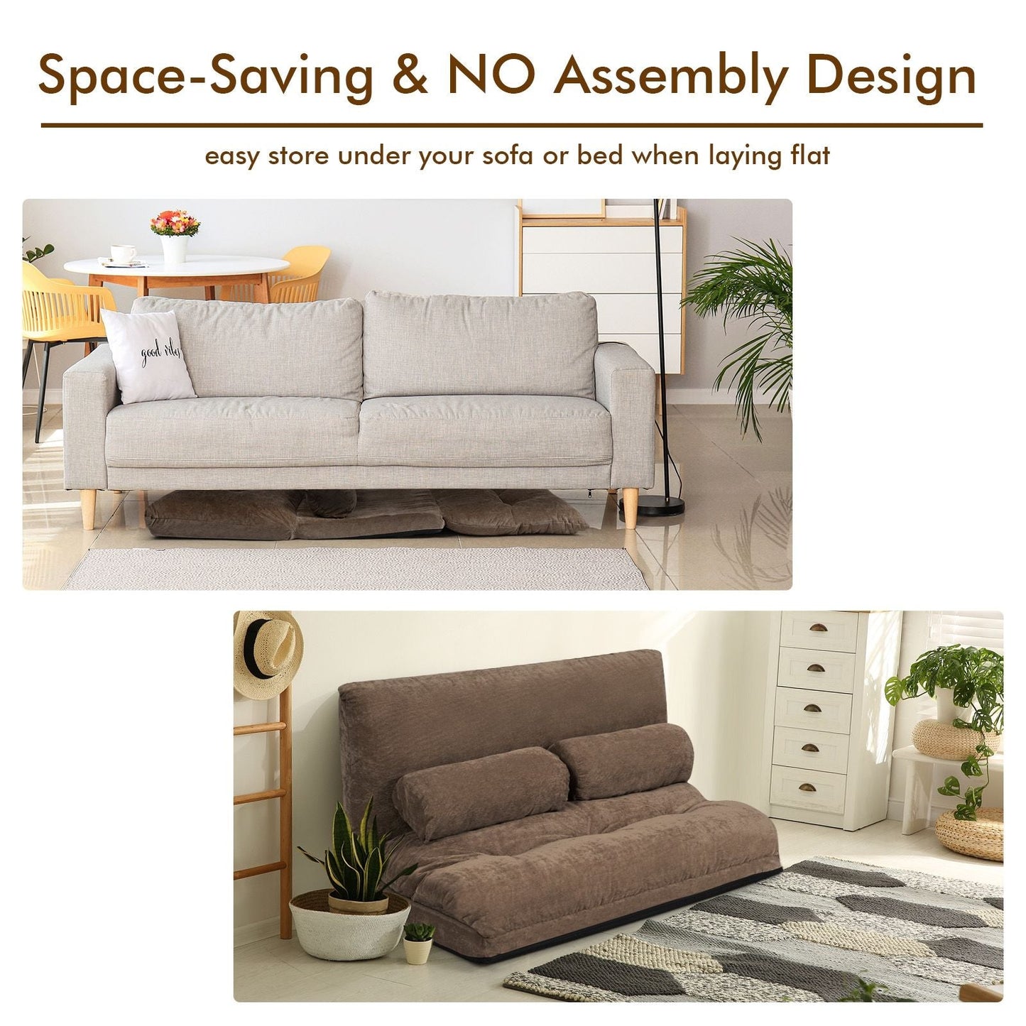 6 - Position Adjustable Sleeper Lounge Couch with 2 Pillows - DelightsDownSouth