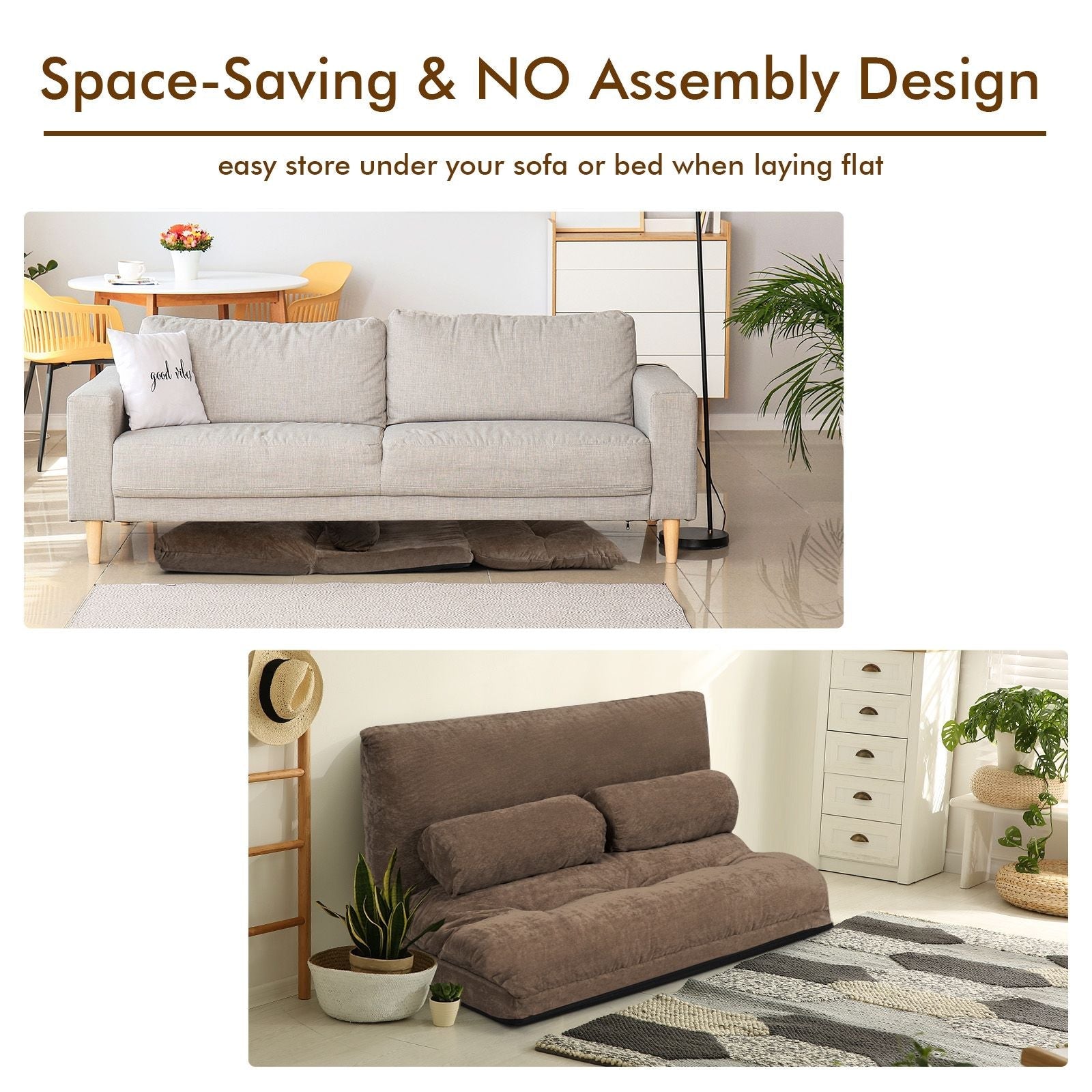6 - Position Adjustable Sleeper Lounge Couch with 2 Pillows - DelightsDownSouth