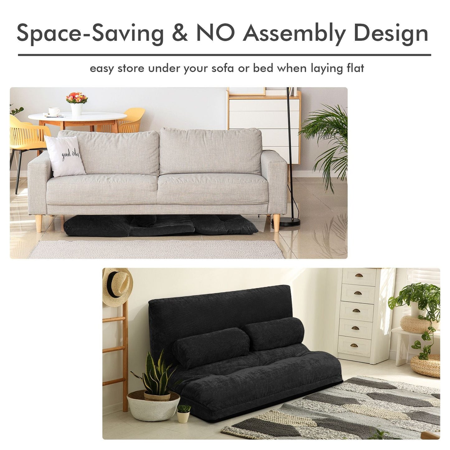 6 - Position Adjustable Sleeper Lounge Couch with 2 Pillows - DelightsDownSouth