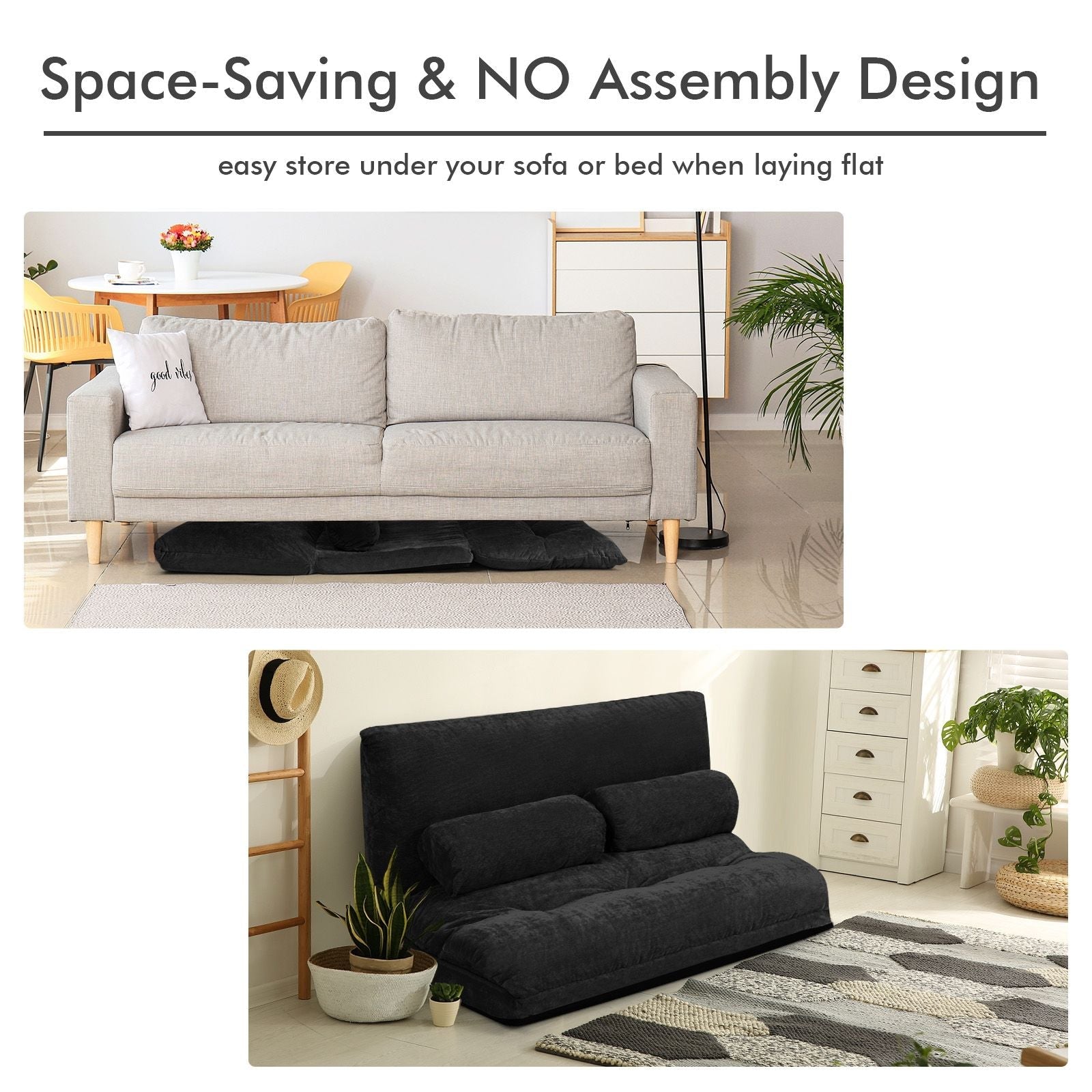 6 - Position Adjustable Sleeper Lounge Couch with 2 Pillows - DelightsDownSouth