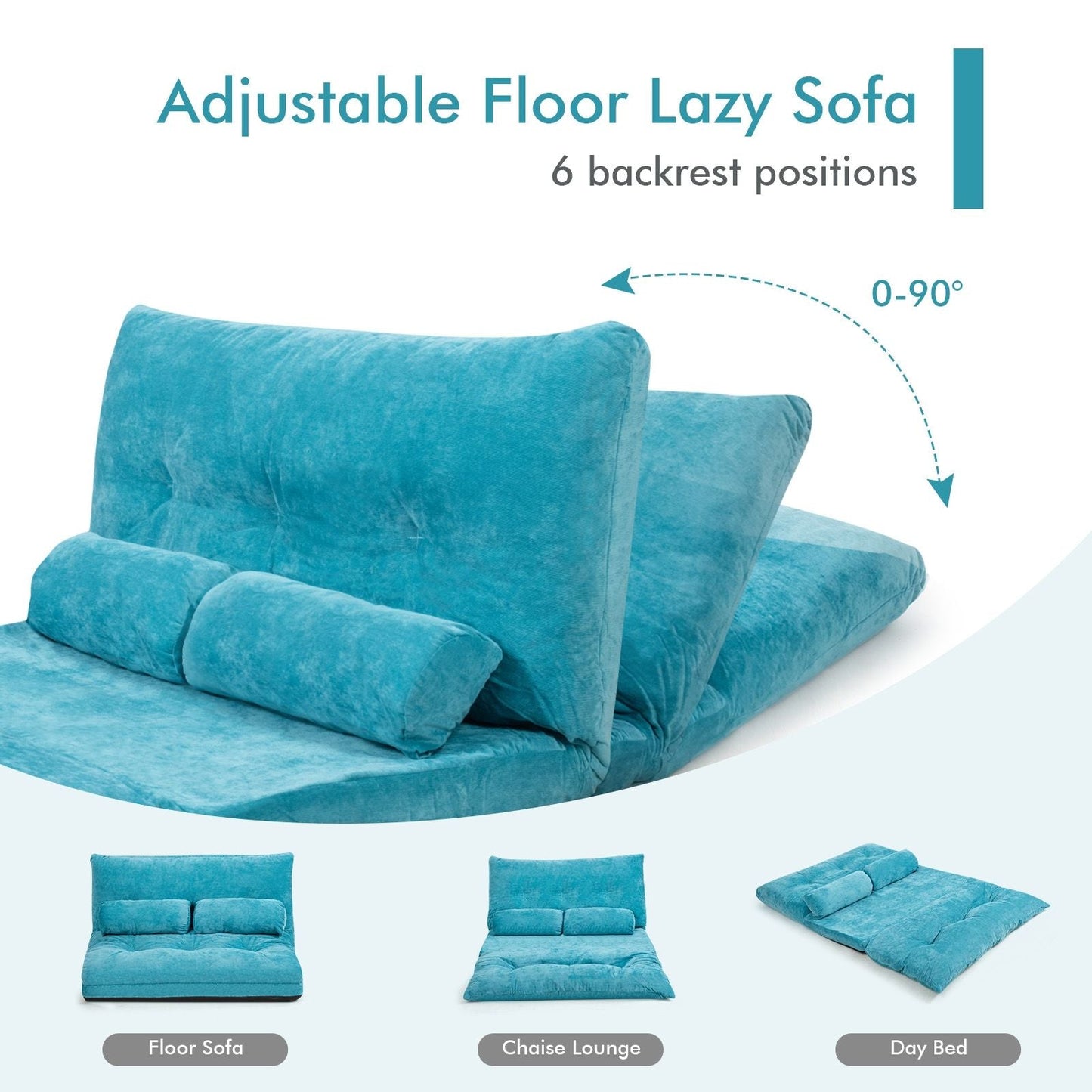 6 - Position Adjustable Sleeper Lounge Couch with 2 Pillows - DelightsDownSouth