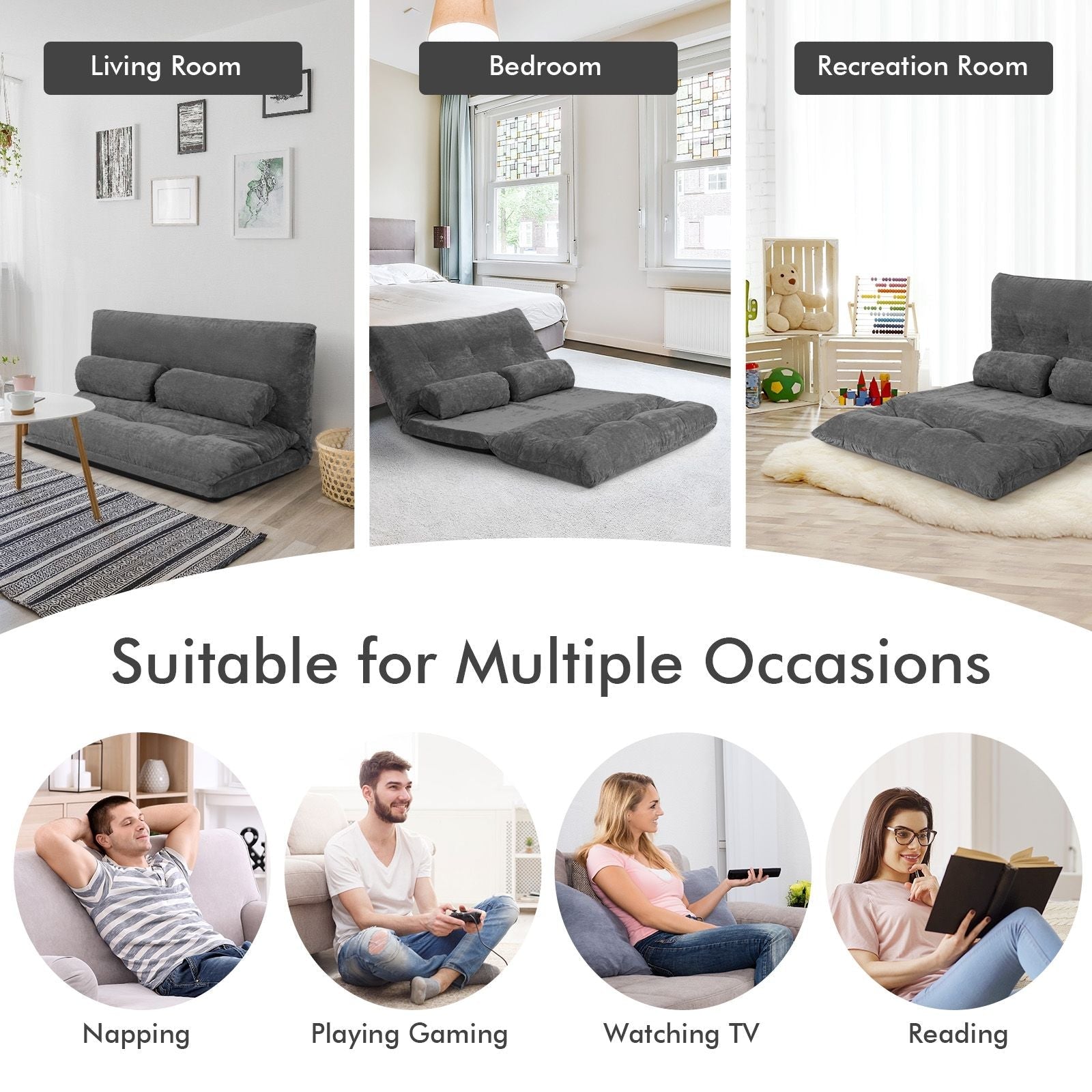 6 - Position Adjustable Sleeper Lounge Couch with 2 Pillows - DelightsDownSouth